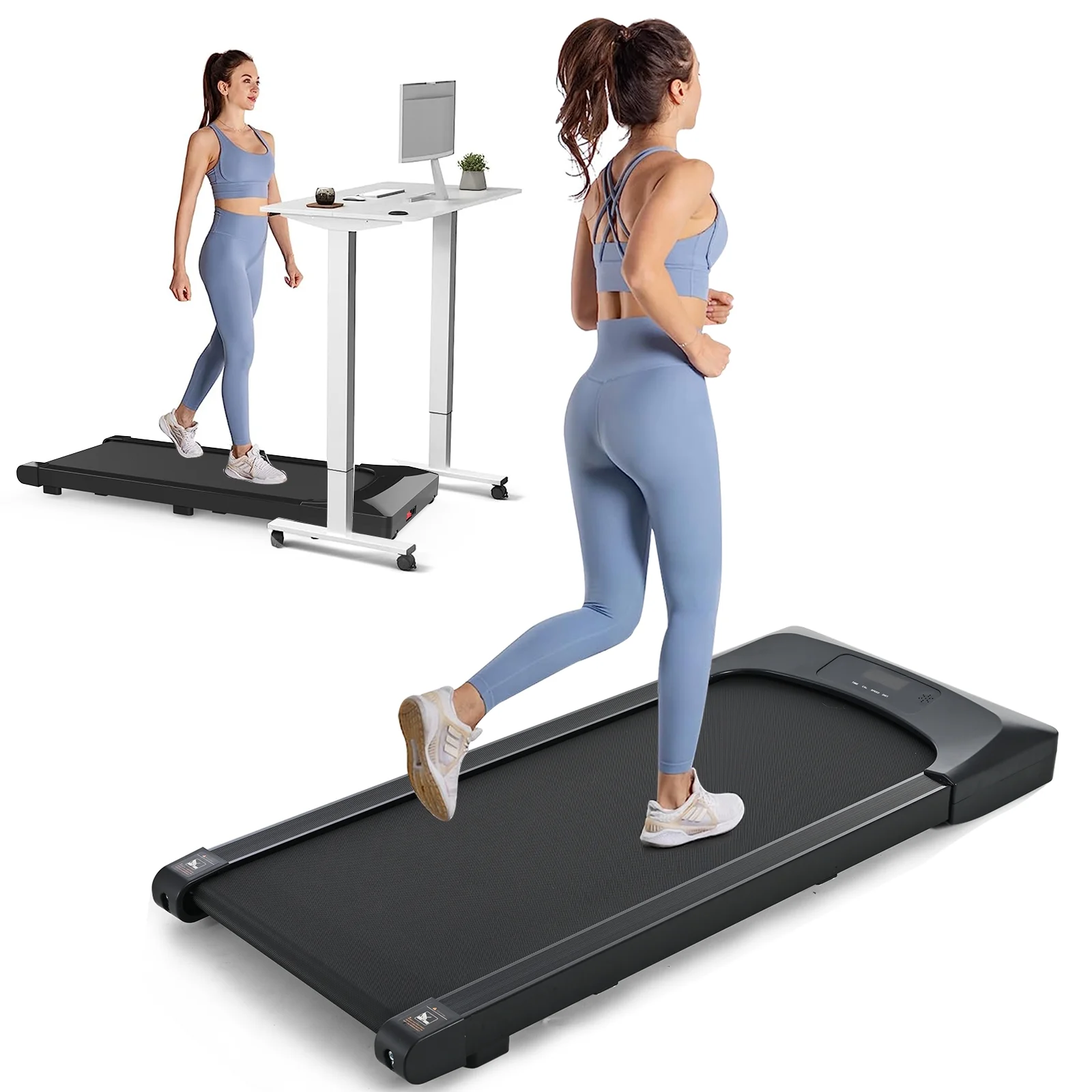 Clearance! Under Desk Treadmill Walking Pad 2 in 1 Desk Treadmill Walking Running Machine with Bluetooth Speaker Quiet 2.5HP Motor Mini Treadmill with Remote Installation Free for Home Office Use