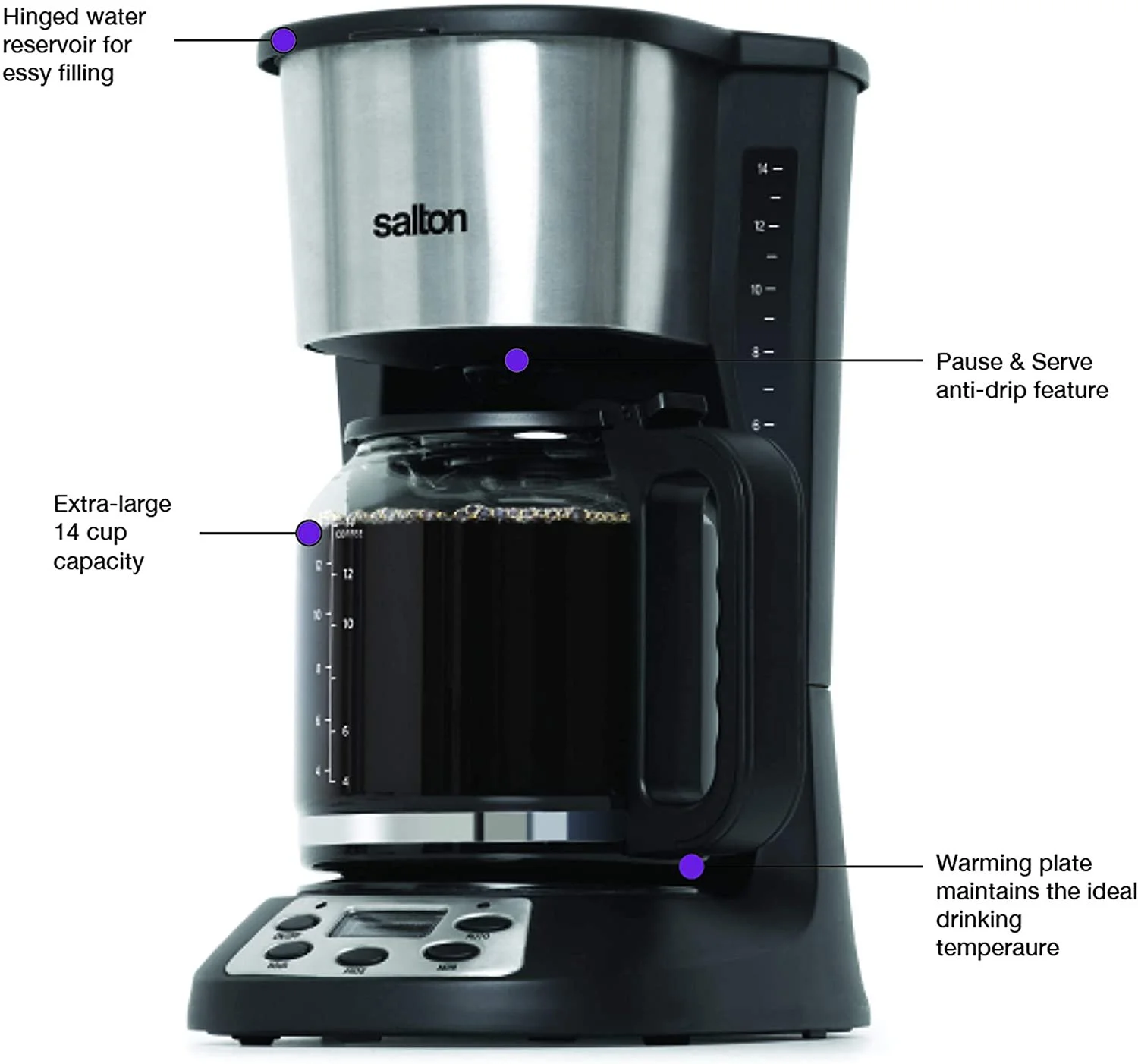 Salton 14 Cup Coffee Maker, Black