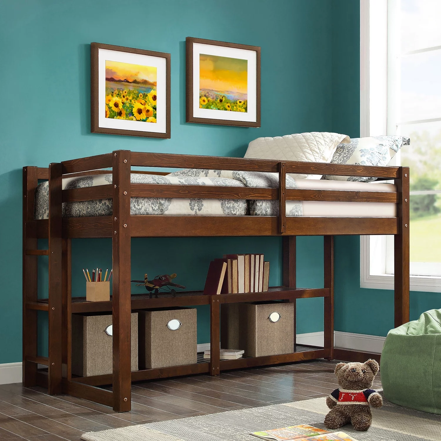 Better Homes and Gardens Greer Twin Loft Storage Bed, Black