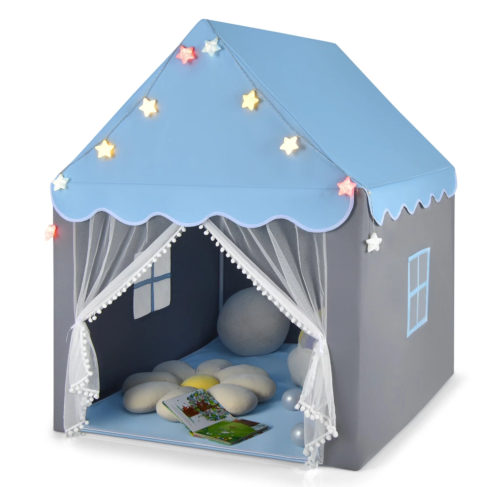 Infans Kids Playhouse Tent Large Castle Fairy TentGift w/Star Lights Mat Blue