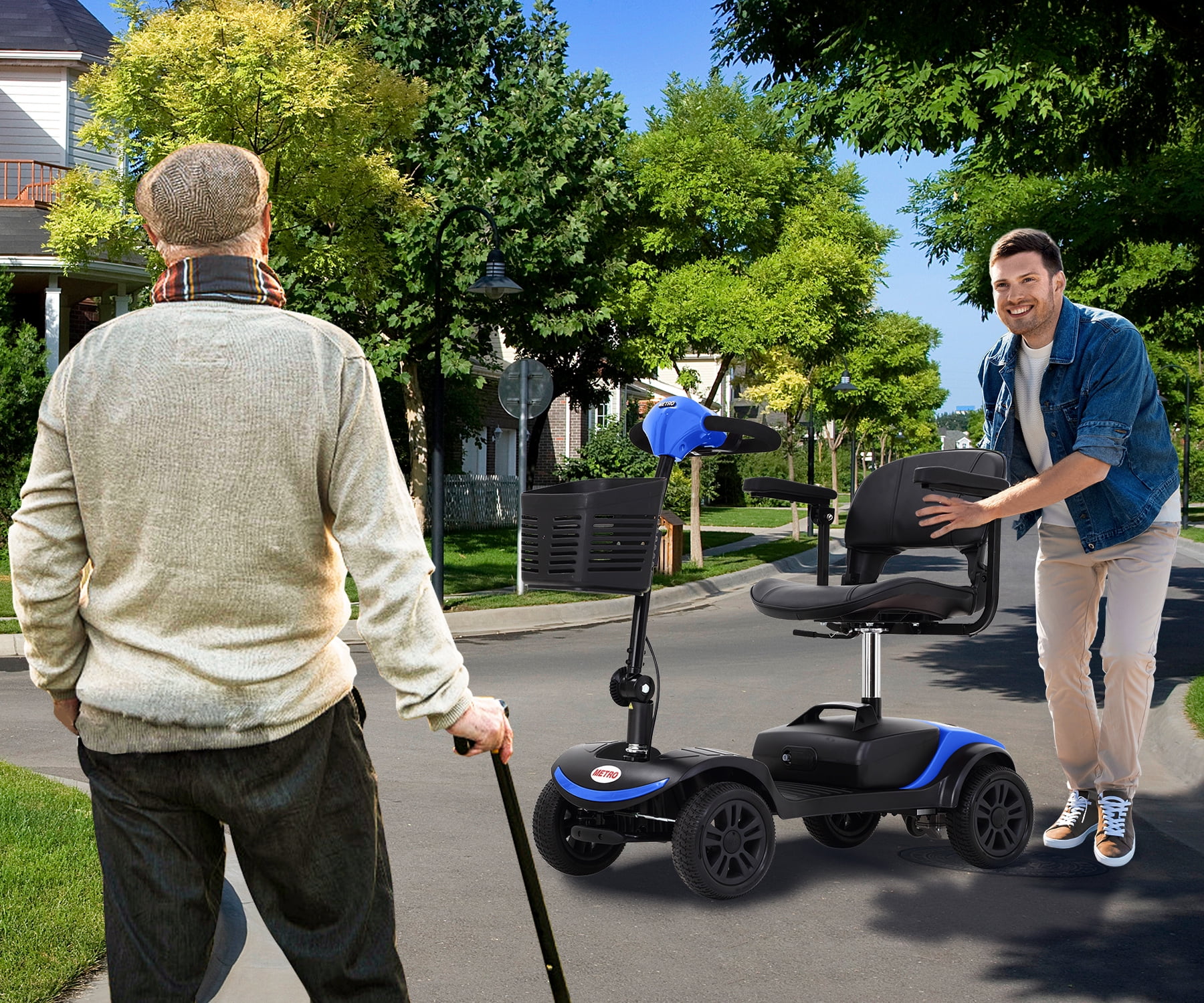 Mobility Scooter for Seniors, Foldable Electric Powered Mobile Wheelchair with Basket, Collapsible & Compact for Travel with Family (Blue)