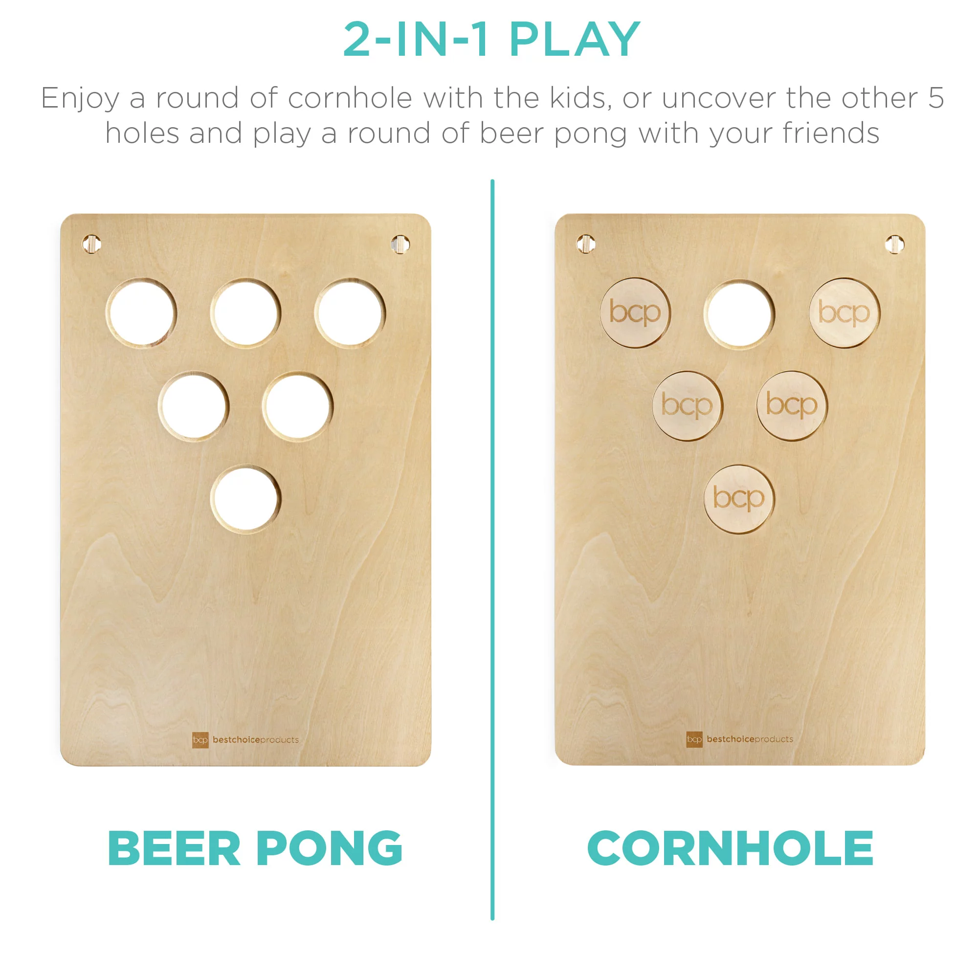 Best Choice Products 2-In-1 Cornhole & Beer Pong Board Game Set, Portable Beanbag Toss w/ 2 Carrying Bags, 6 Bean Bags