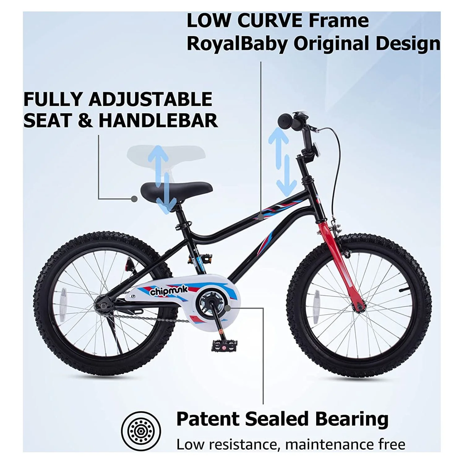 RoyalBaby Chipmunk Kids Bike Boys Girls 18 Inch Bicycle with Kickstand Black