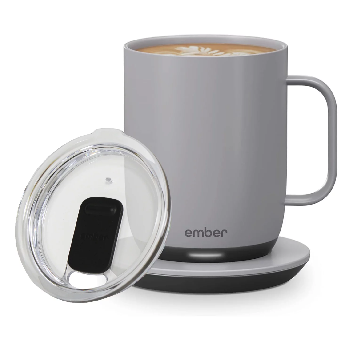 Ember Temperature Control Smart Mug 2, 14 oz, Grey, 80 min Battery Life | App Controlled Heated Coffee Mug | Improved Design with Clear Splash-Proof Sliding Lid