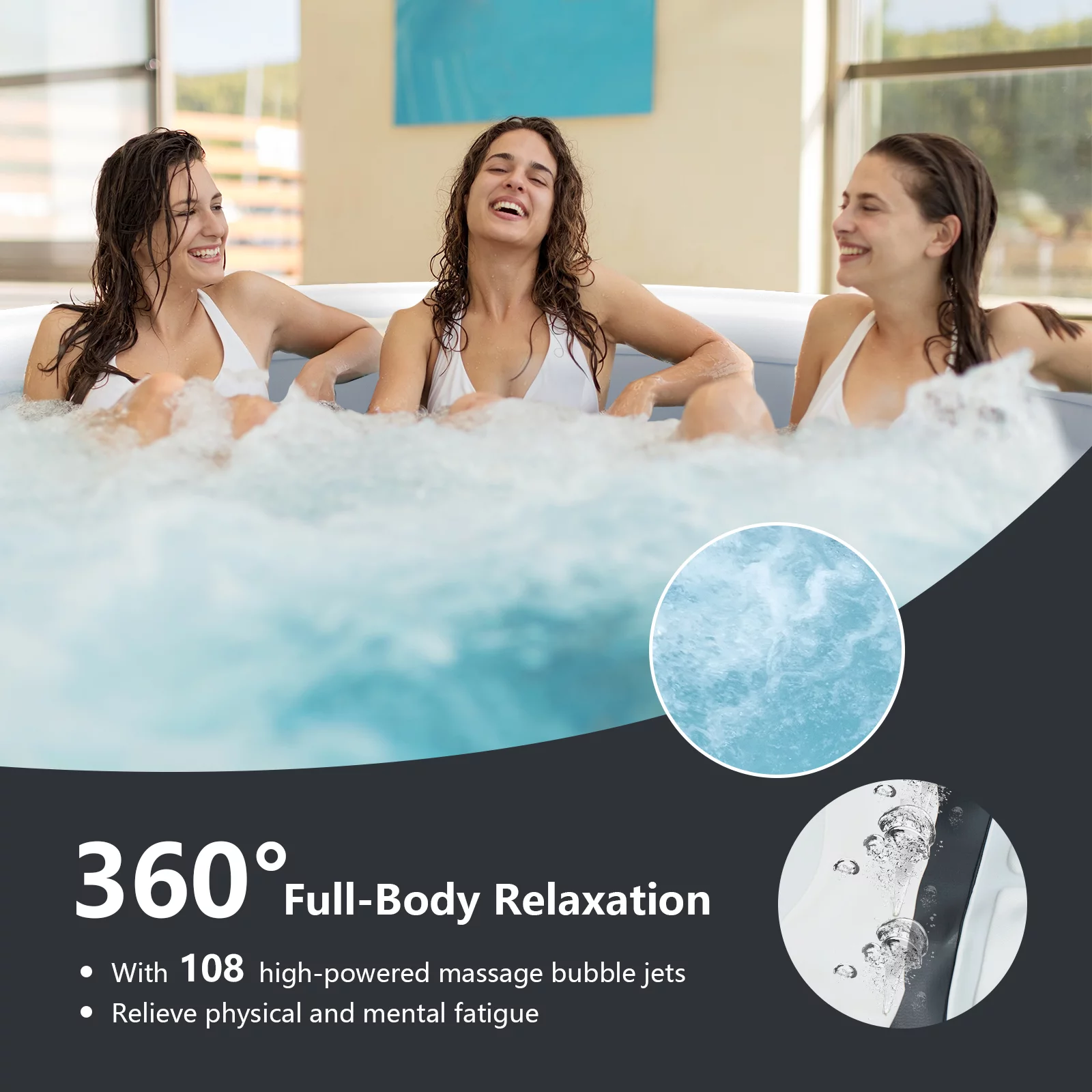 Infans 4 Person Inflatable Hot Tub Spa Portable Round Hot Tub with 108 Bubble Jets Grey