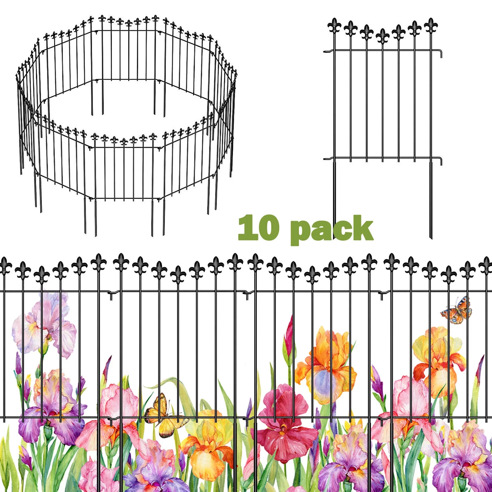 10 Pack Decorative Garden Fence Panels Animal Barrier for Dog Rustproof Borders