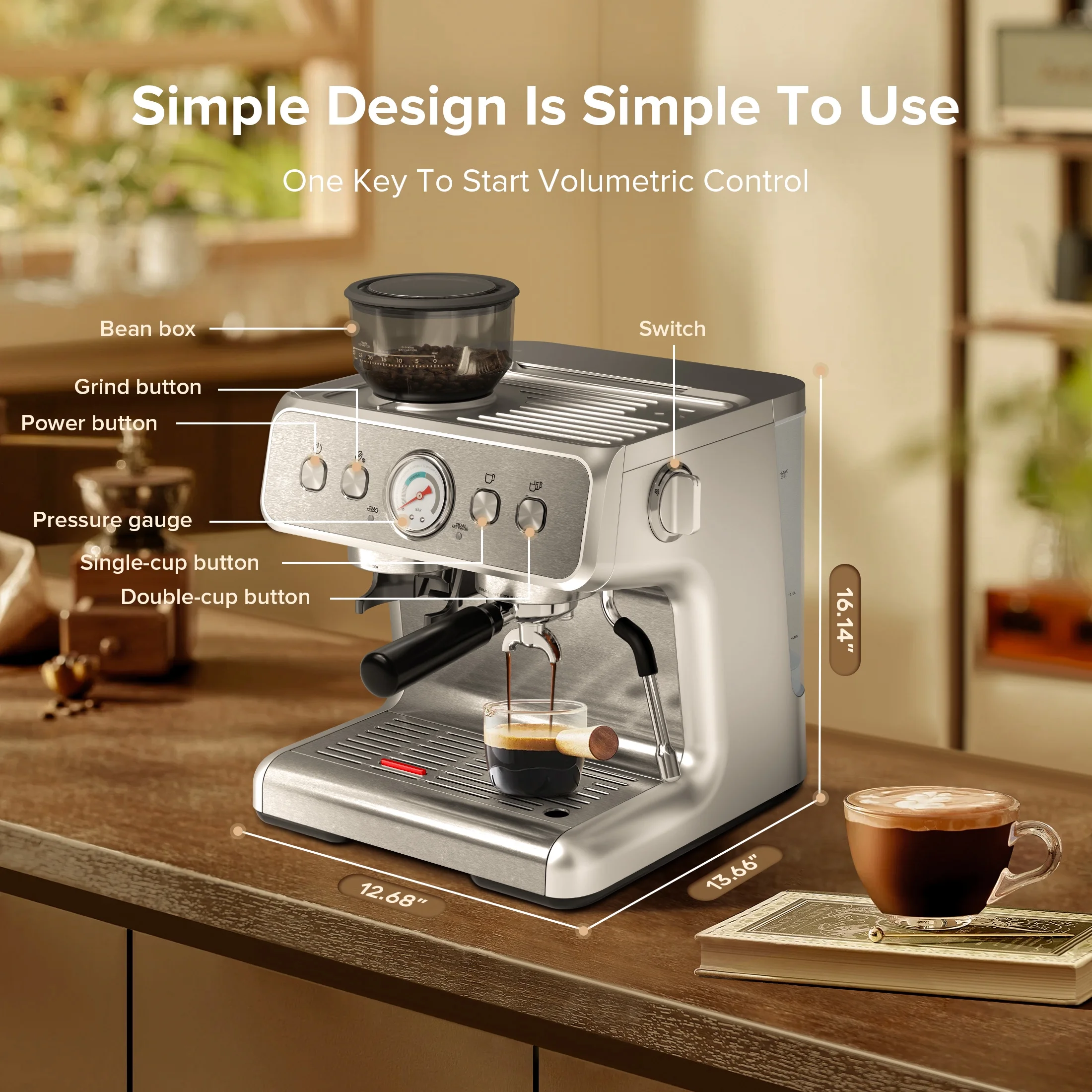 Auseo Semi-Automatic CoffeeMaker with 2.8L Water Tank , 1&2 Cups, Espresso/Cappuccino/Latte/Mocha for  Company/Cafe/Home