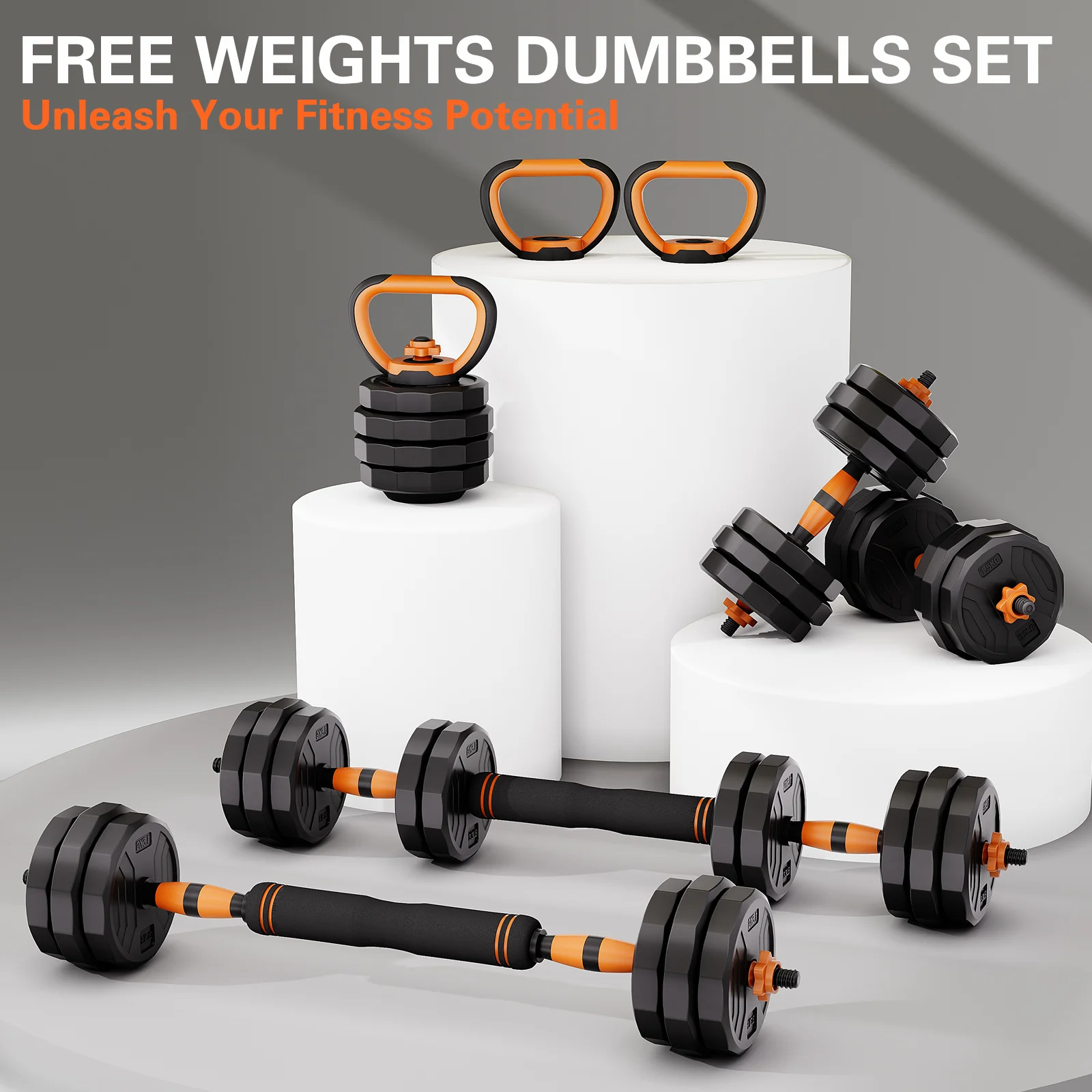 GIKPAL 44lb 6-in-1 Adjustable Dumbbells Set Free Weight Set with Connector Used as Barbell, Kettlebells, Push up Stand, Fitness Exercises for Home Gym Suitable Men/Women