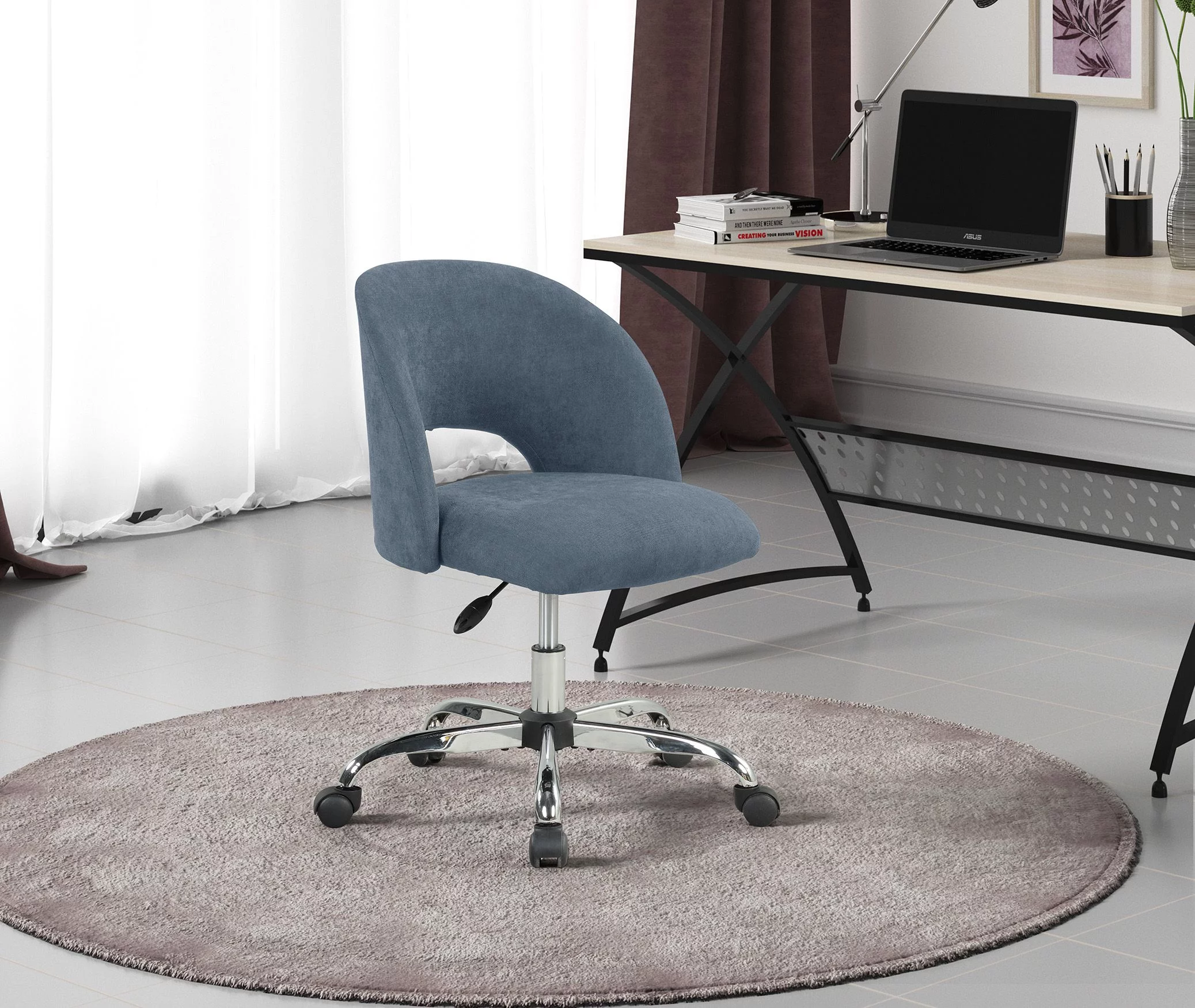 Mainstays Fabric Upholstered Open Back Office Chair with Casters, Grey for Teens and Adults