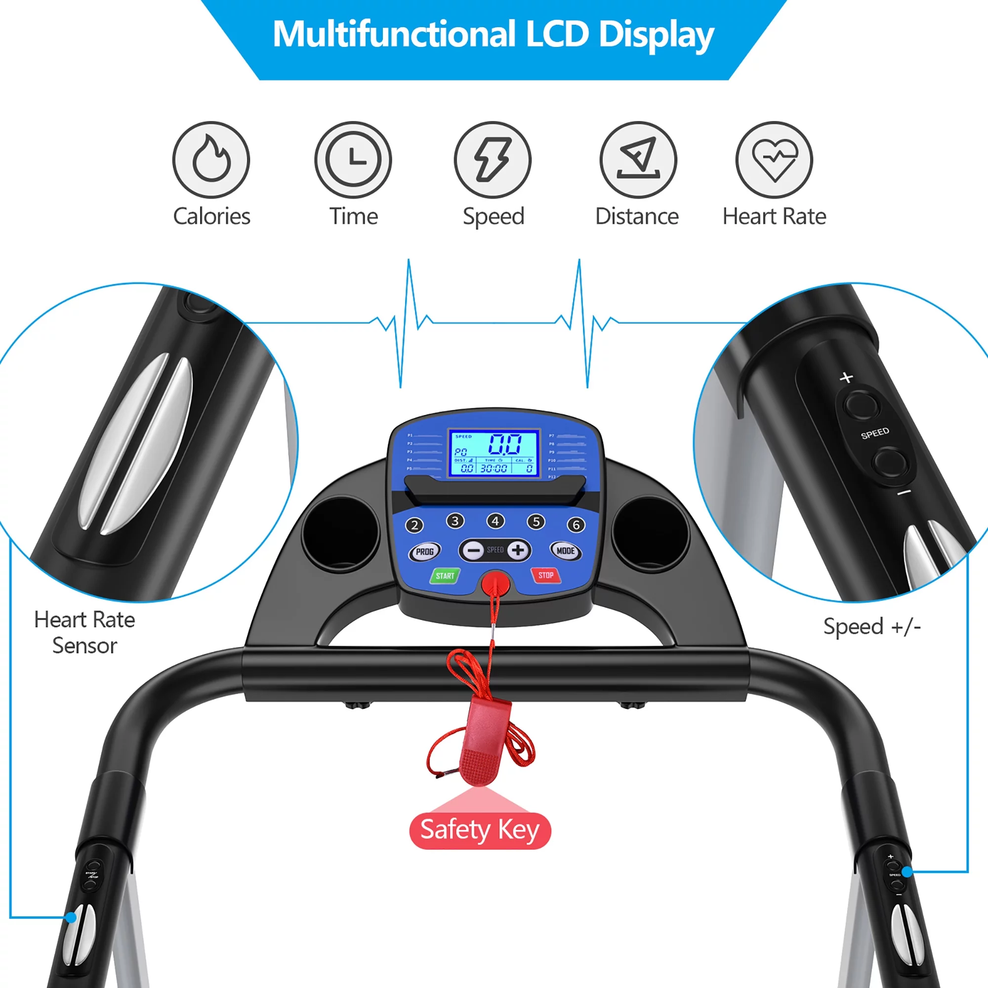 Goplus 1100W Folding Treadmill Electric Support Motorized Power Running Fitness Machine