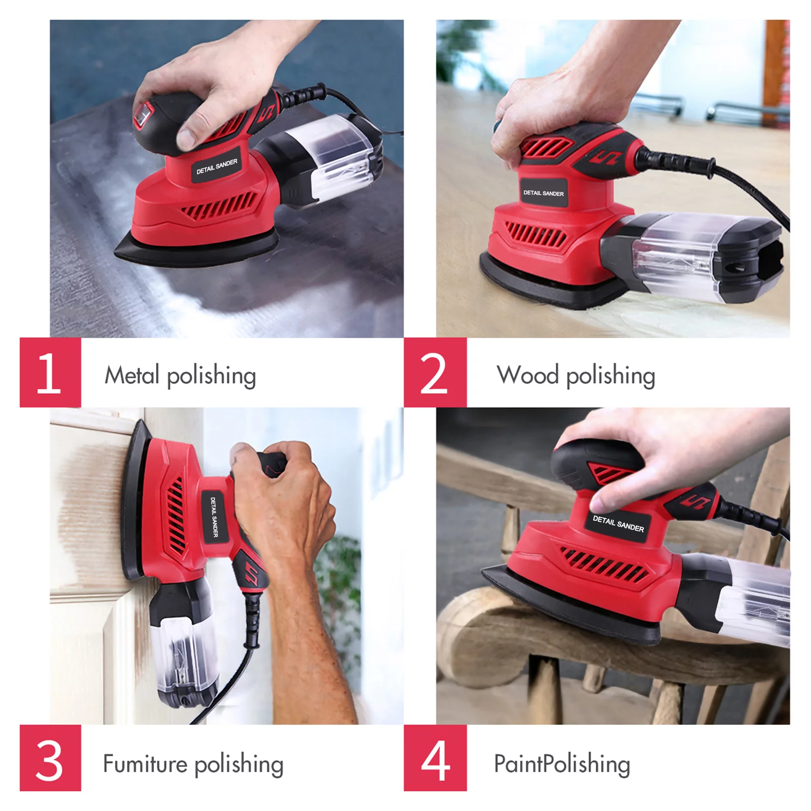 Mouse Detail Sander, 13500RPM Compact Electric Sander with Vacuum Cleaner Connecting Pipe and 20Pcs Sandpapers(4 Pcs for each 60, 80,120,180, 220 Grit)