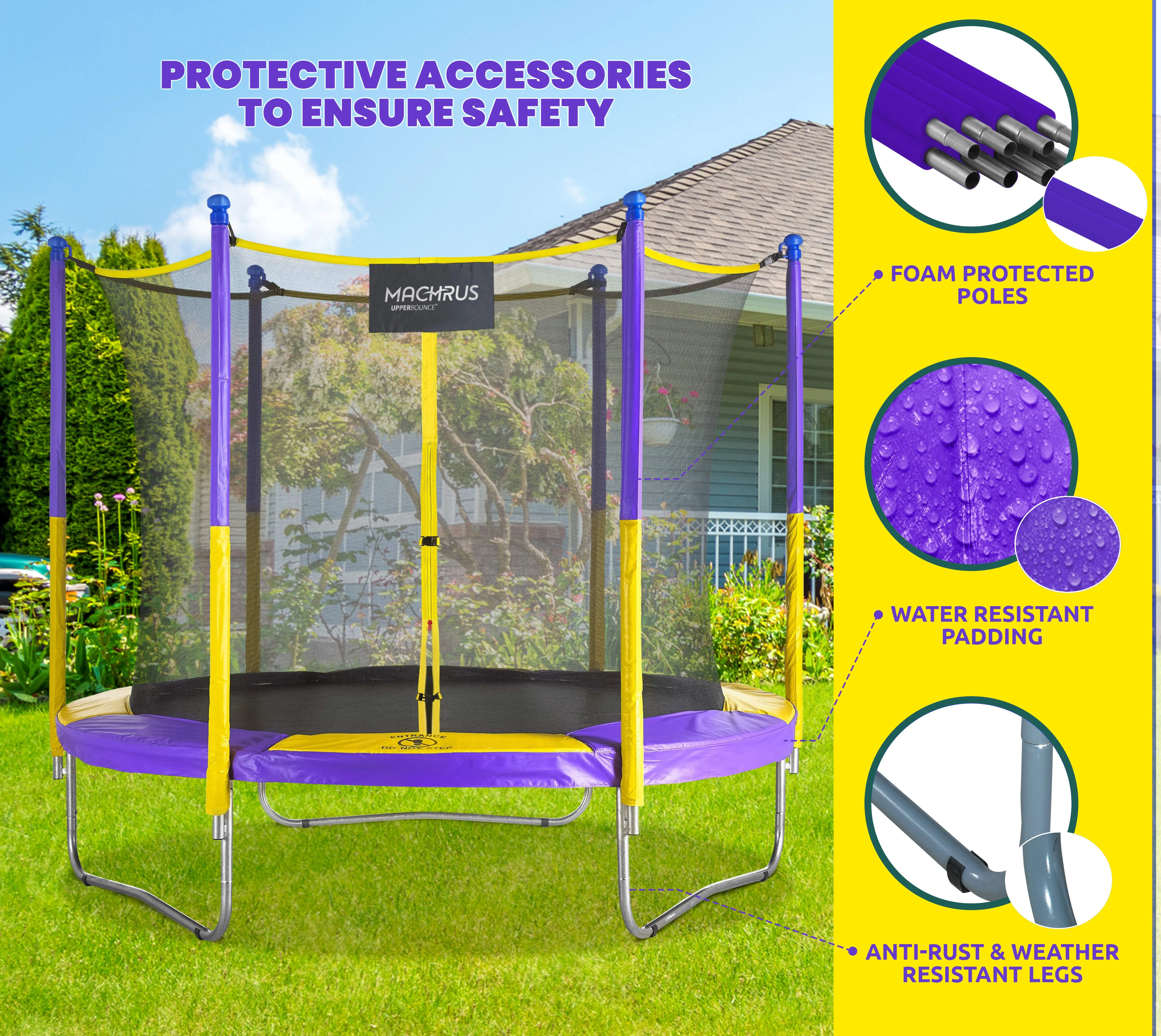 Machrus Upper Bounce 9 FT Round Trampoline Set with Safety Enclosure System -Backyard Trampoline – Outdoor Trampoline for Kids – Adults