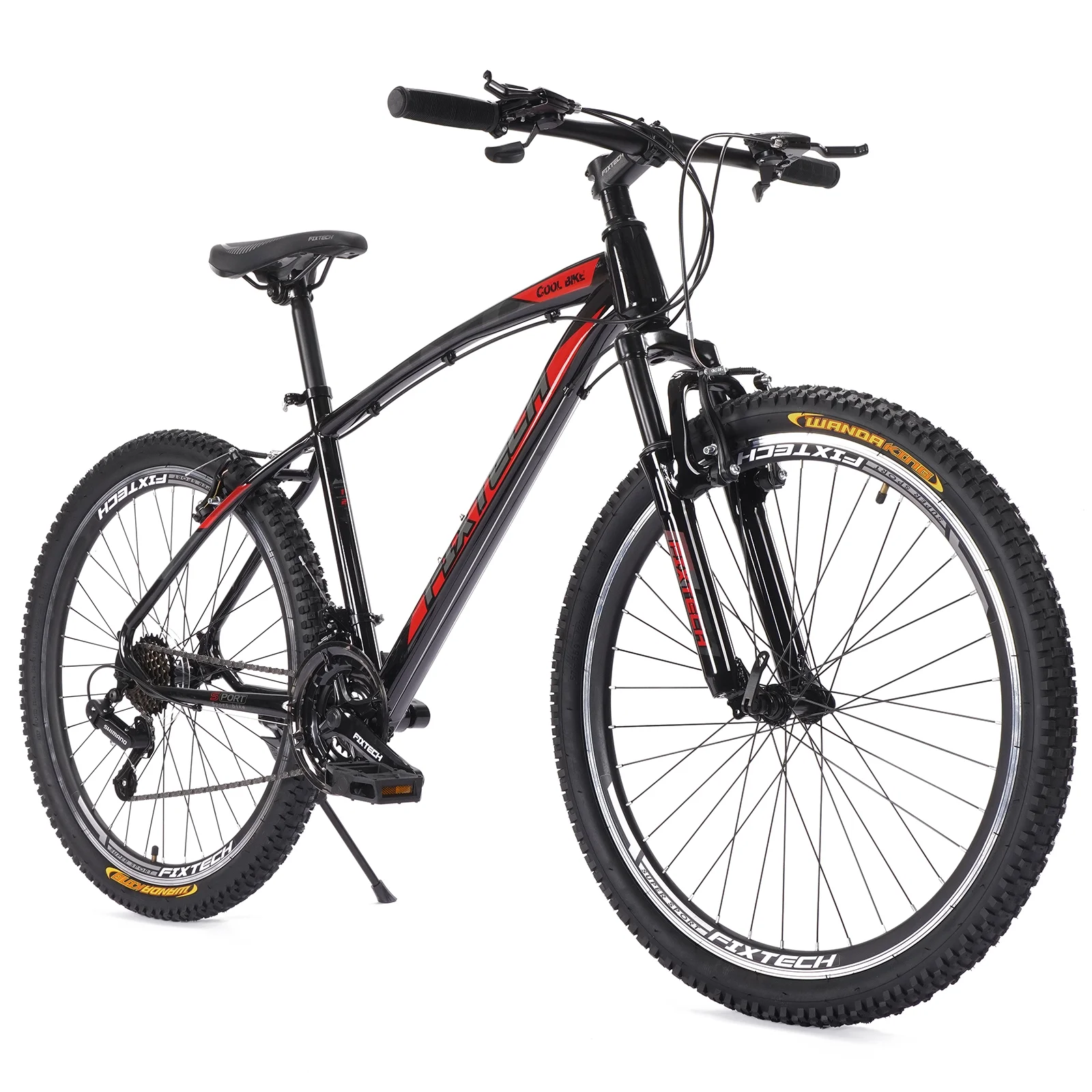 FIXTECH 26” Mountain Bike, Shimano 21 Speed MTB Bicycle for Adults, Black