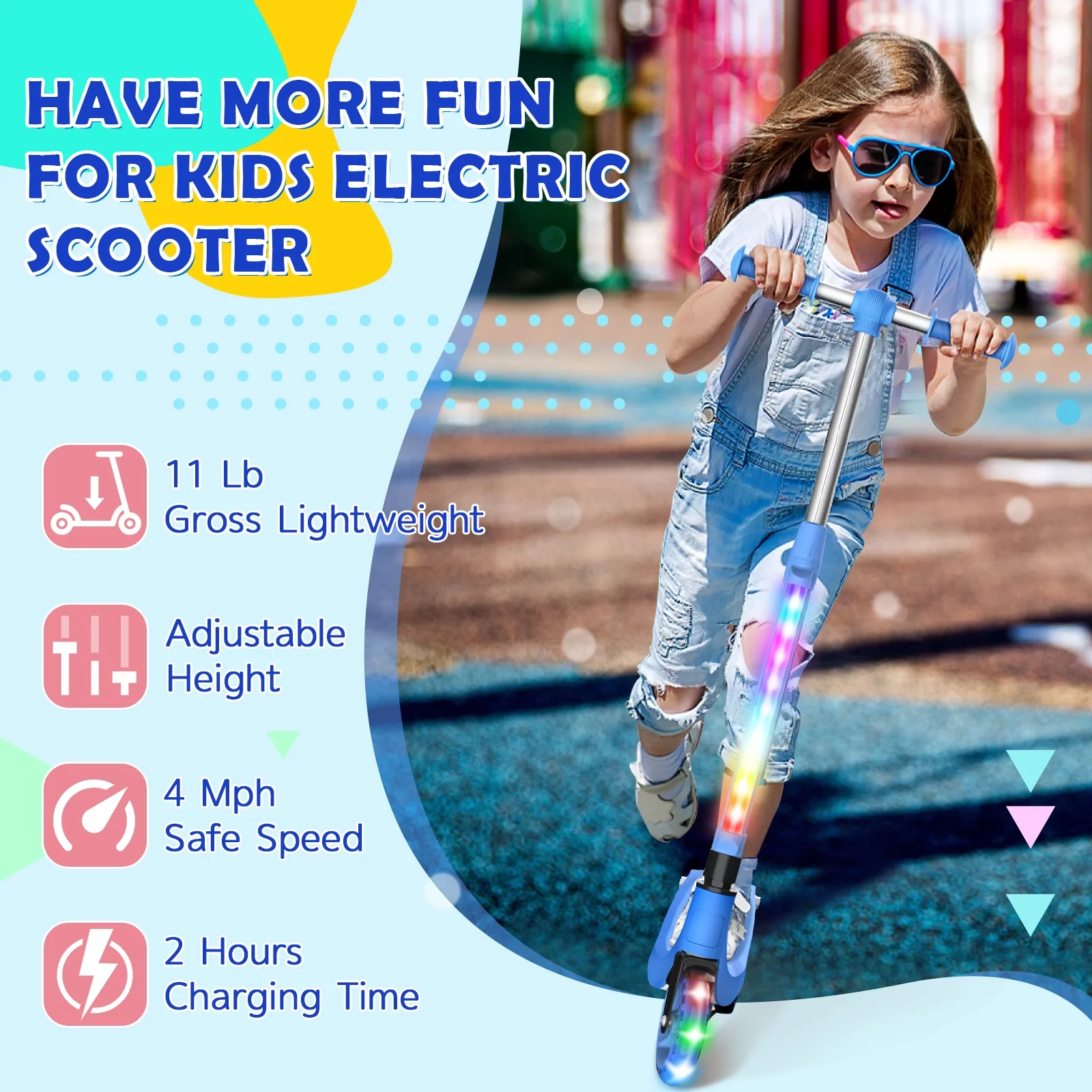 LIEAGLE Electric Scooter for Kids Age 3-10, 5 Miles Ride Time, Three Levels of Height from 28 ” to 36 ”, Foldable,Green