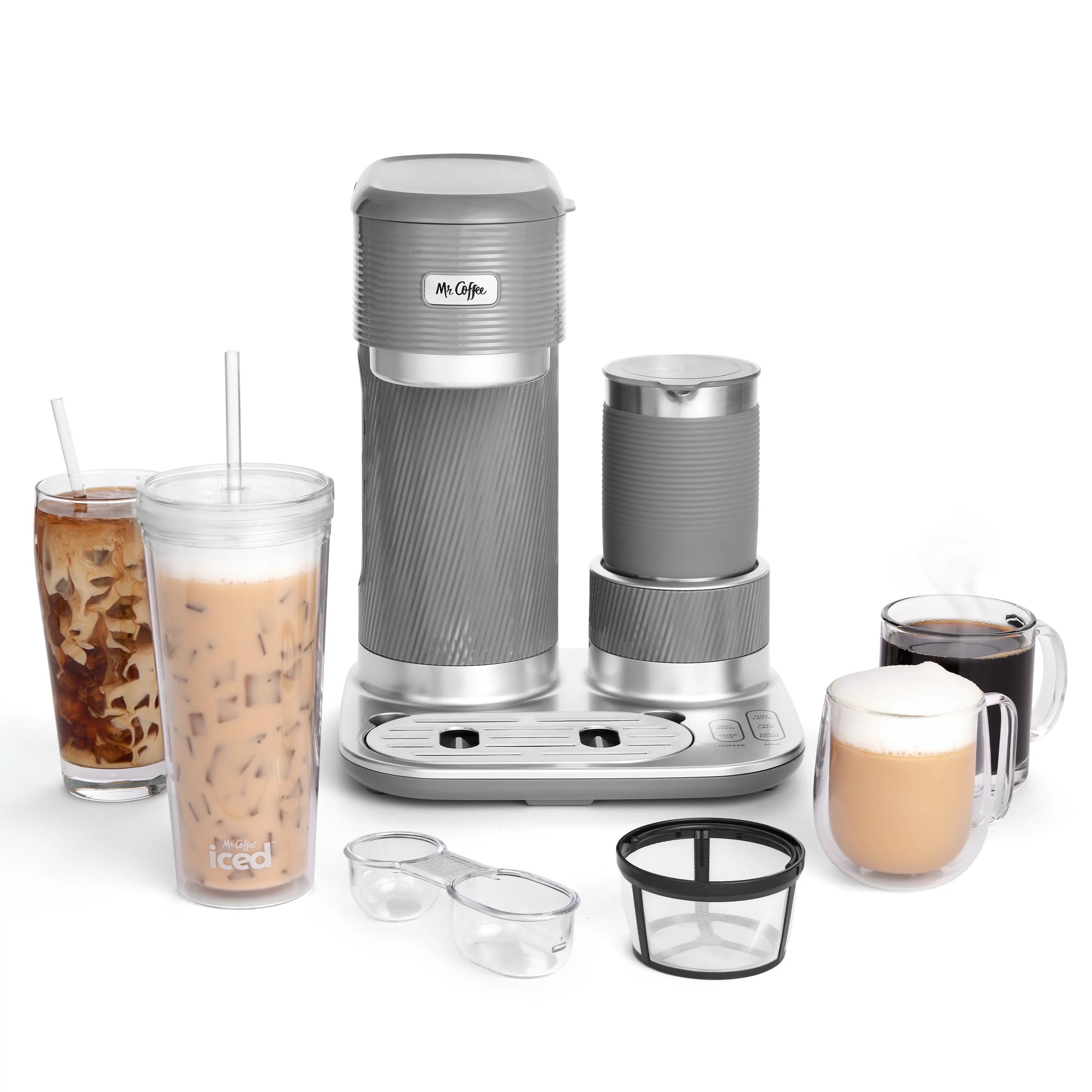 Mr. Coffee 4-in-1 Single-Serve Latte Lux, Iced, and Hot Coffee Maker, Gray