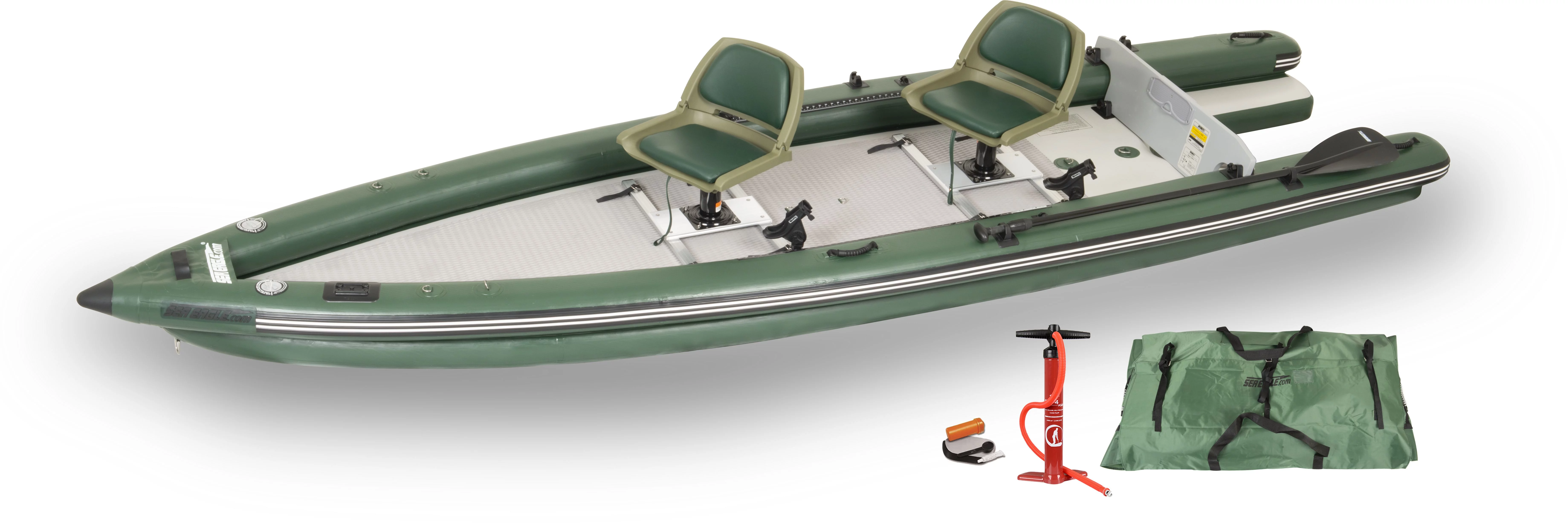 Sea Eagle FSK16 Inflatable Fish Skiff 16 Frameless Fishing Boat – 2 Person Swivel Seat Package