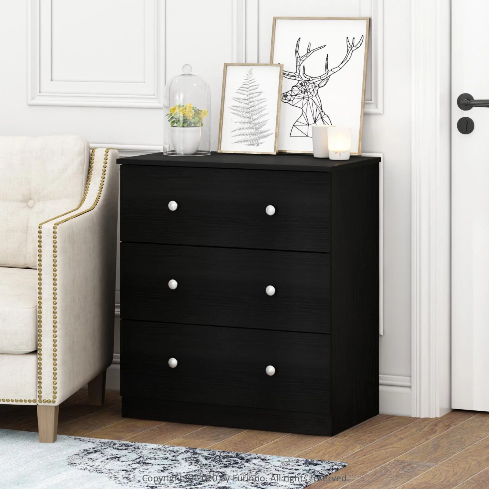 Furinno Tidur Simple Design 3-Drawer Dresser, Solid White