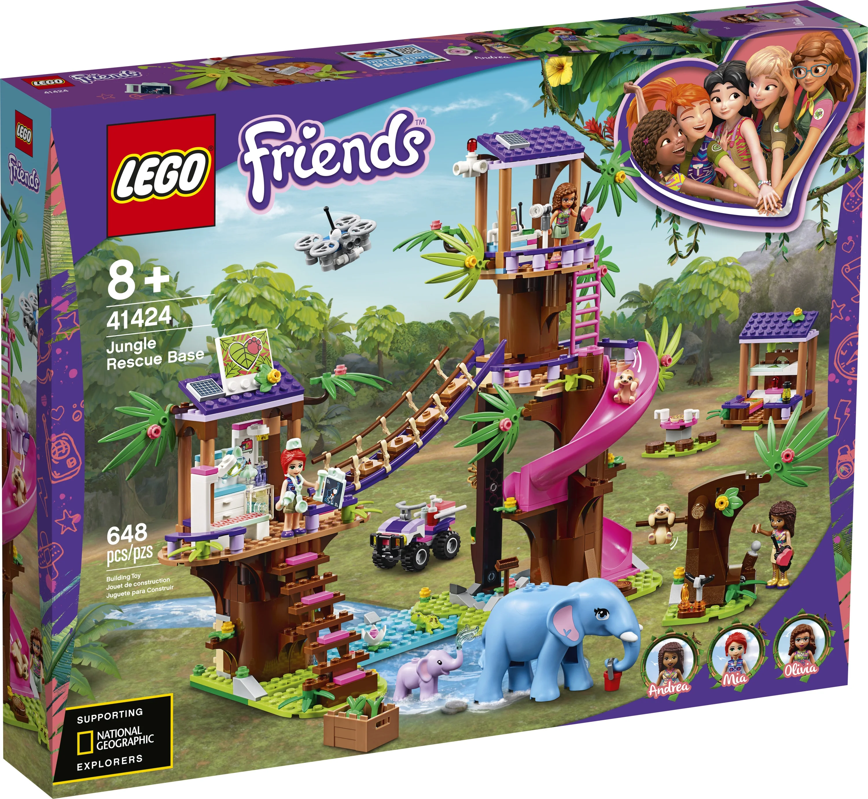 LEGO Friends Jungle Rescue Base 41424; Animal Rescue Playset Inspires Creative Play and Has a Jungle Tree Sanctuary (648 Pieces)