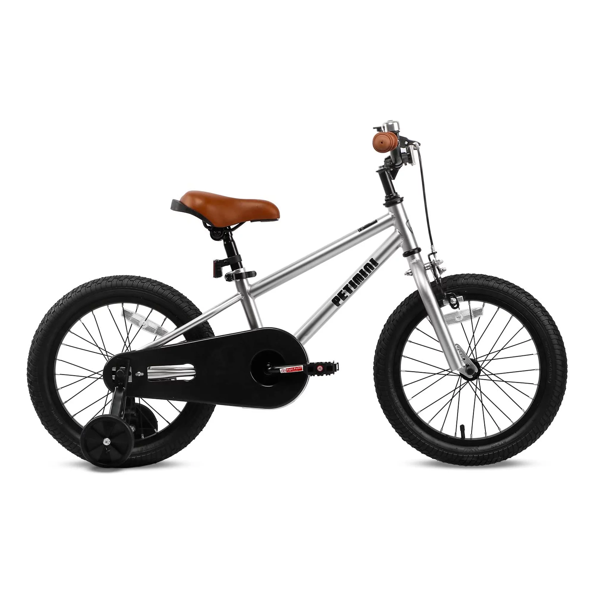 Petimini 16 Inch BMX Kids Bike w/ Training Wheels for 4-7 Years Old, Silver