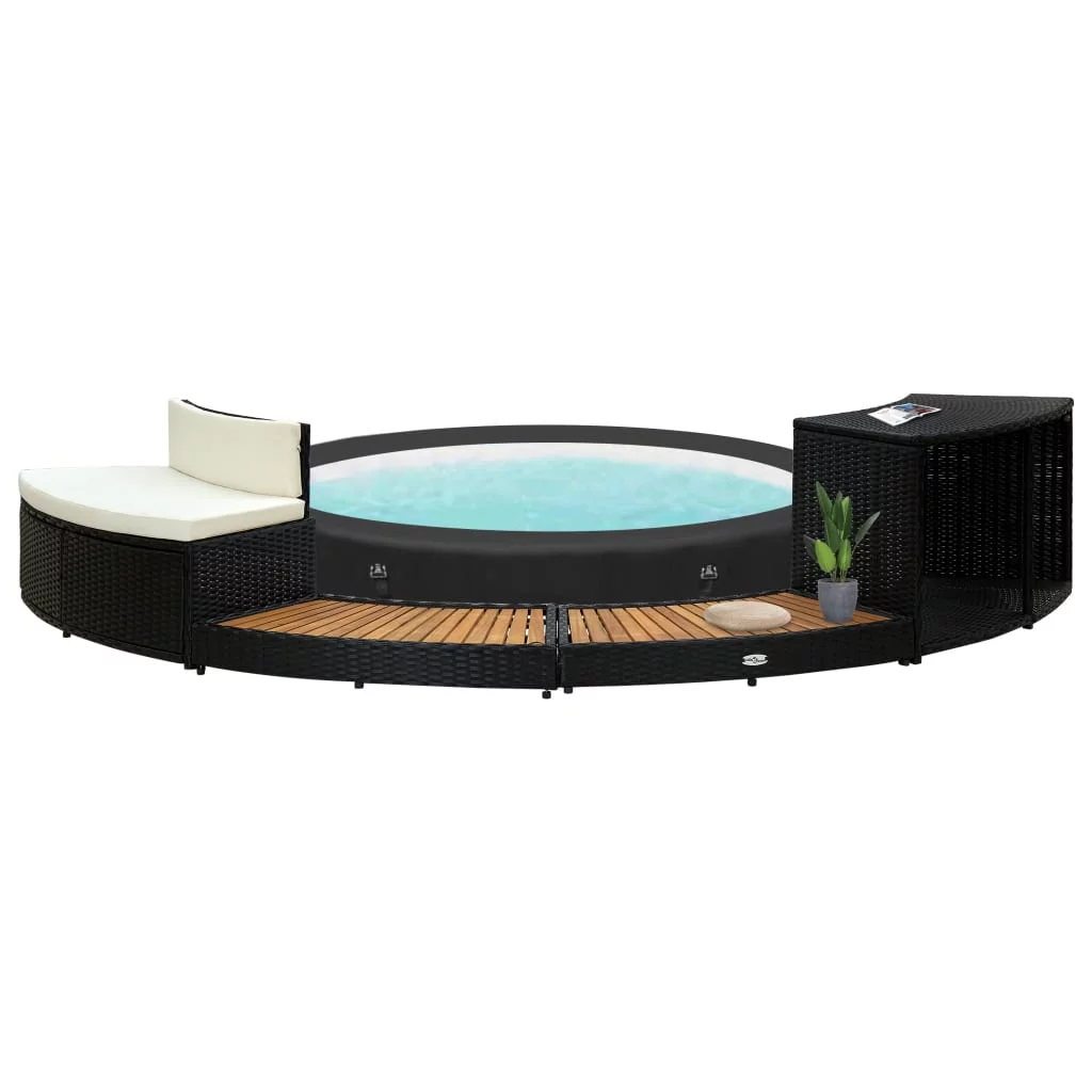 vidaXL Spa Surround Black Poly Rattan and Acacia Wood