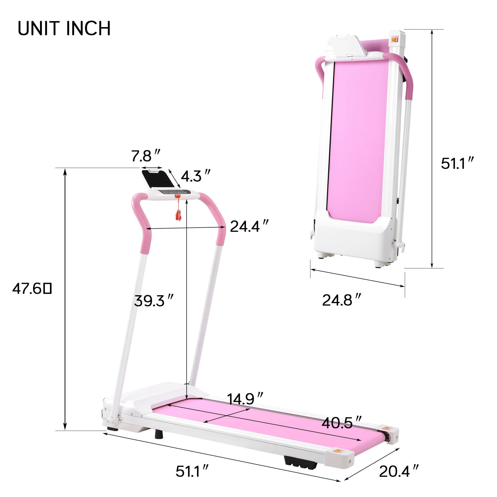 FYC Folding Treadmill, Portable Electric Motorized Running Exercise Machine, Pink