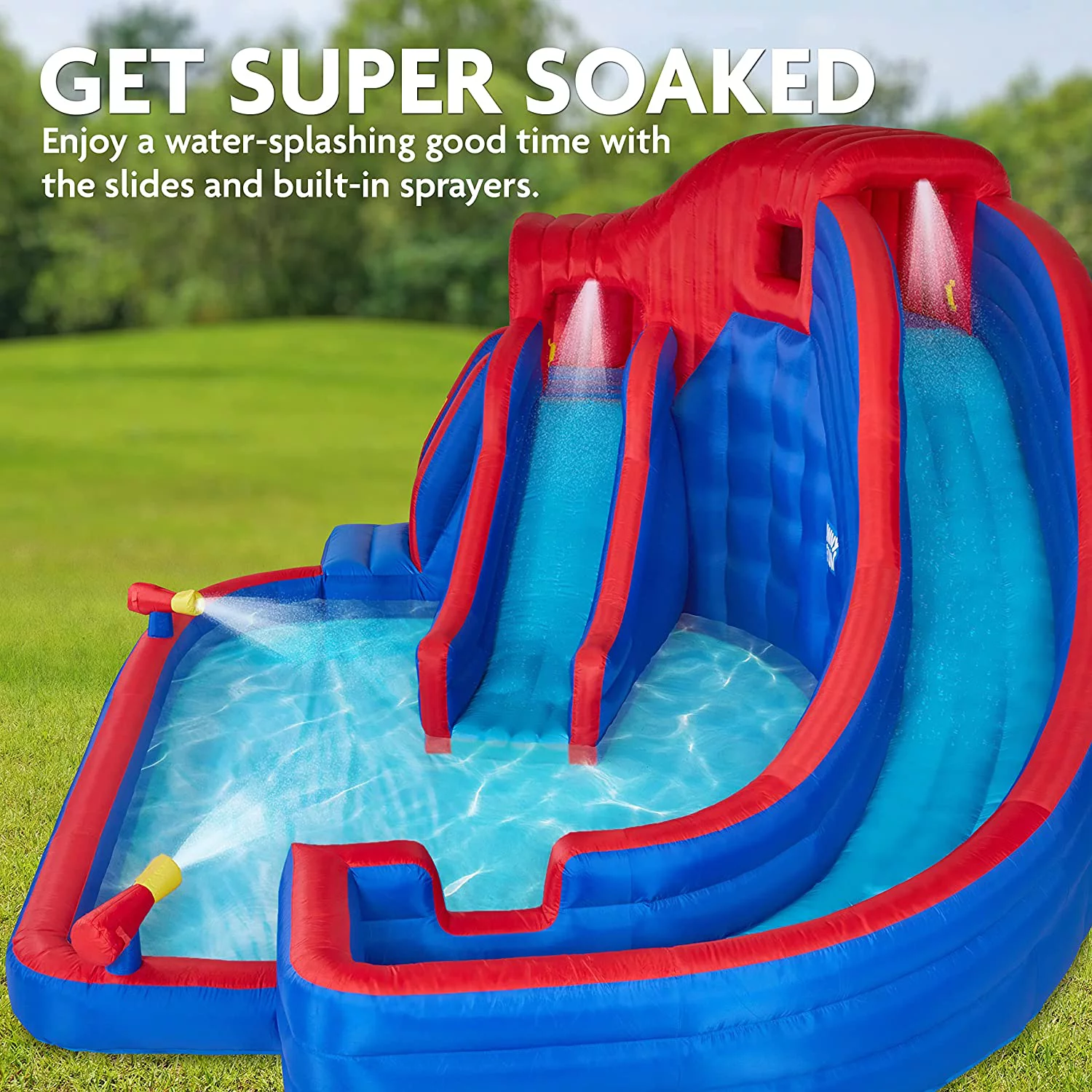 Sunny & Fun Inflatable Water Slide Park & Blow up Pool w/Pump, Kids Water Park