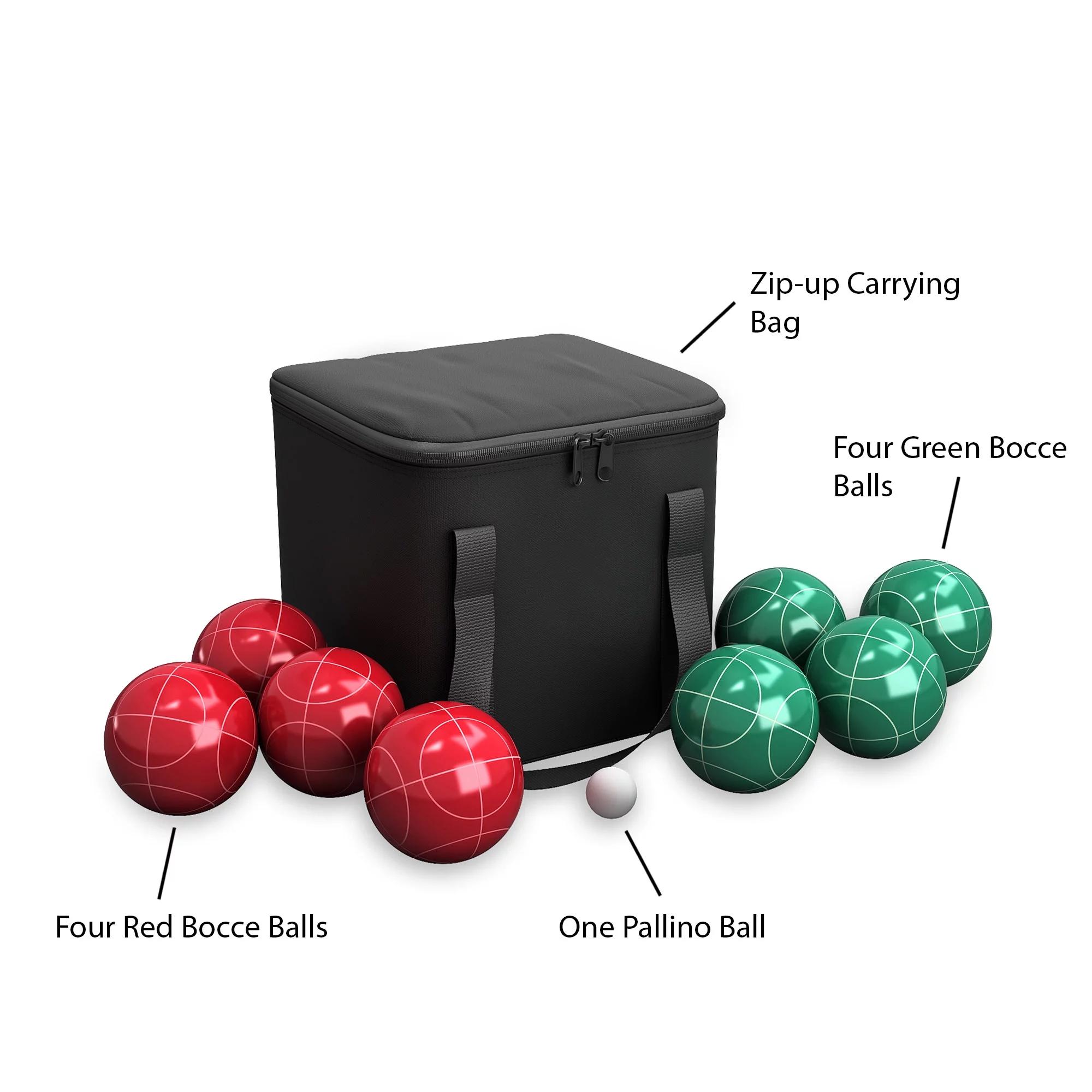 Trademark Games Bocce Ball Set Outdoor Family Bocce Game for Backyard, Lawn, Beach and More Red and Green Balls, Pallino, and Equipment Carrying Case by Hey! Play!