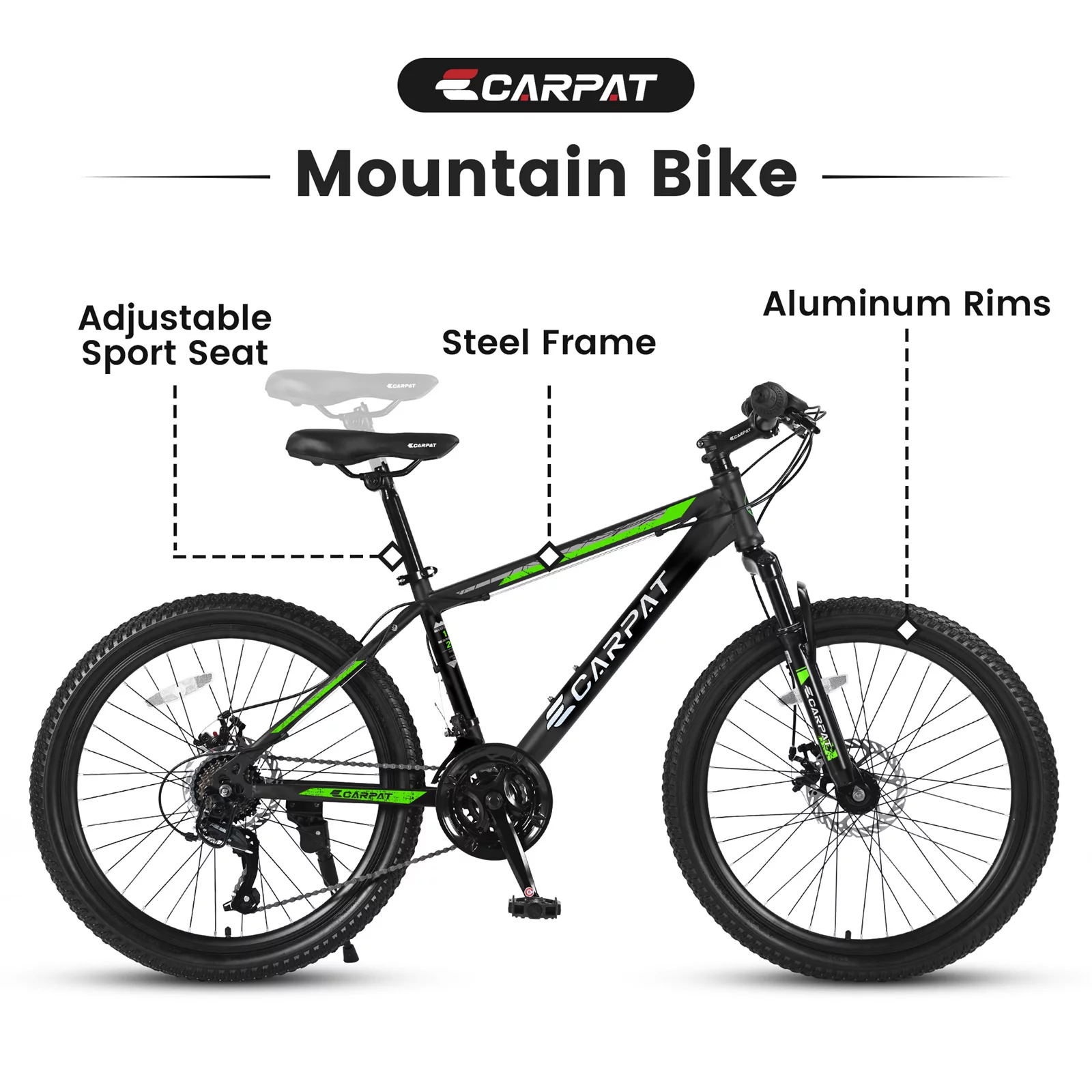 26″ Mountain Bike for Adult, 21 Speed MTB with High-carbon Steel Frame, Orange