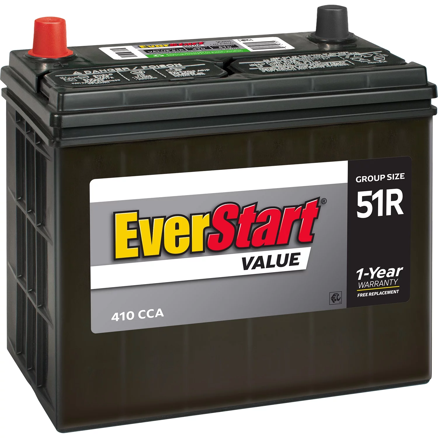 EverStart Value Lead Acid Automotive Battery, Group Size 51R 12 Volt, 410 CCA