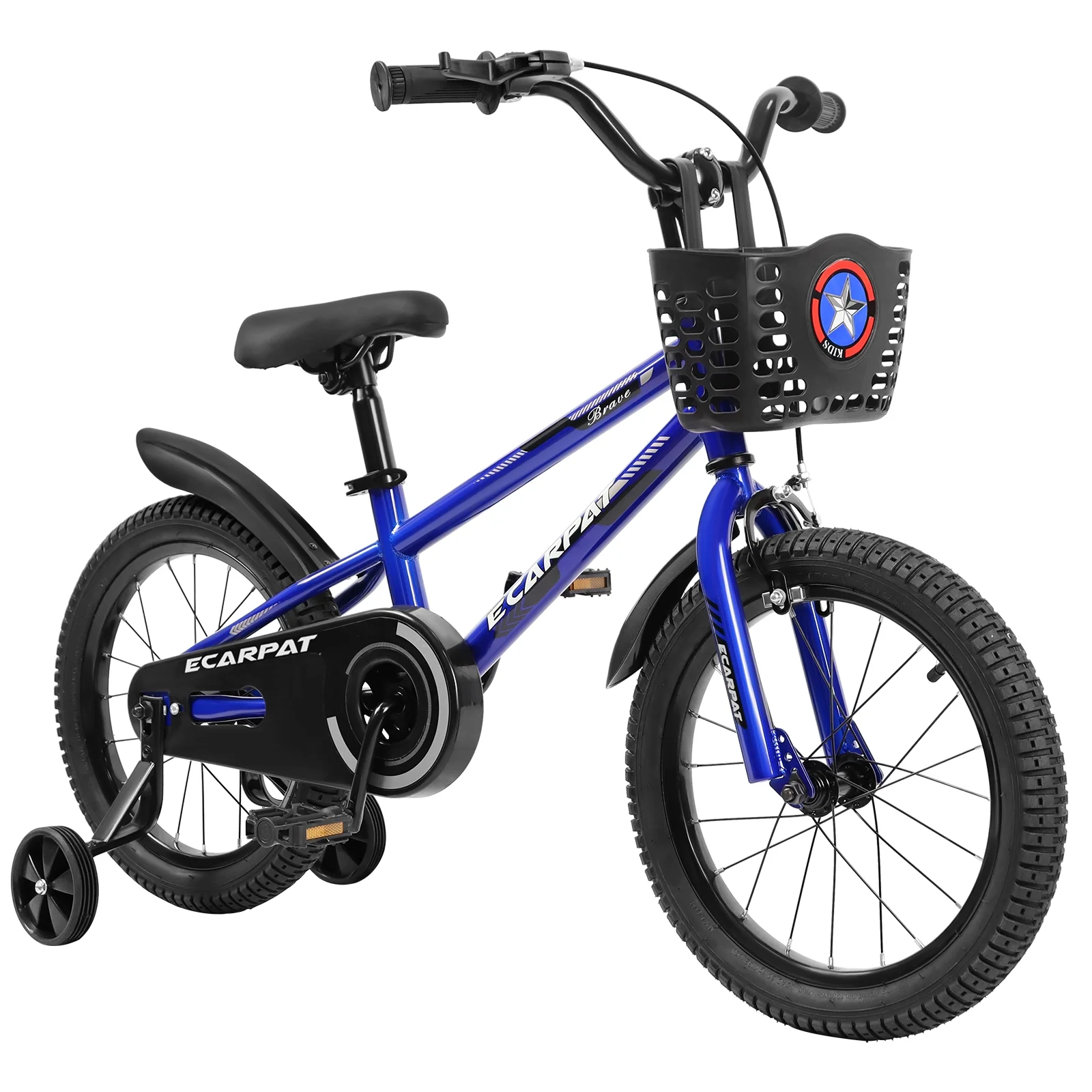 16″ Kids Bike with Training Wheels, Balancing Bicycle with Bell, Basket, Fender for 4-8 Year Old Boys & Girls, Blue