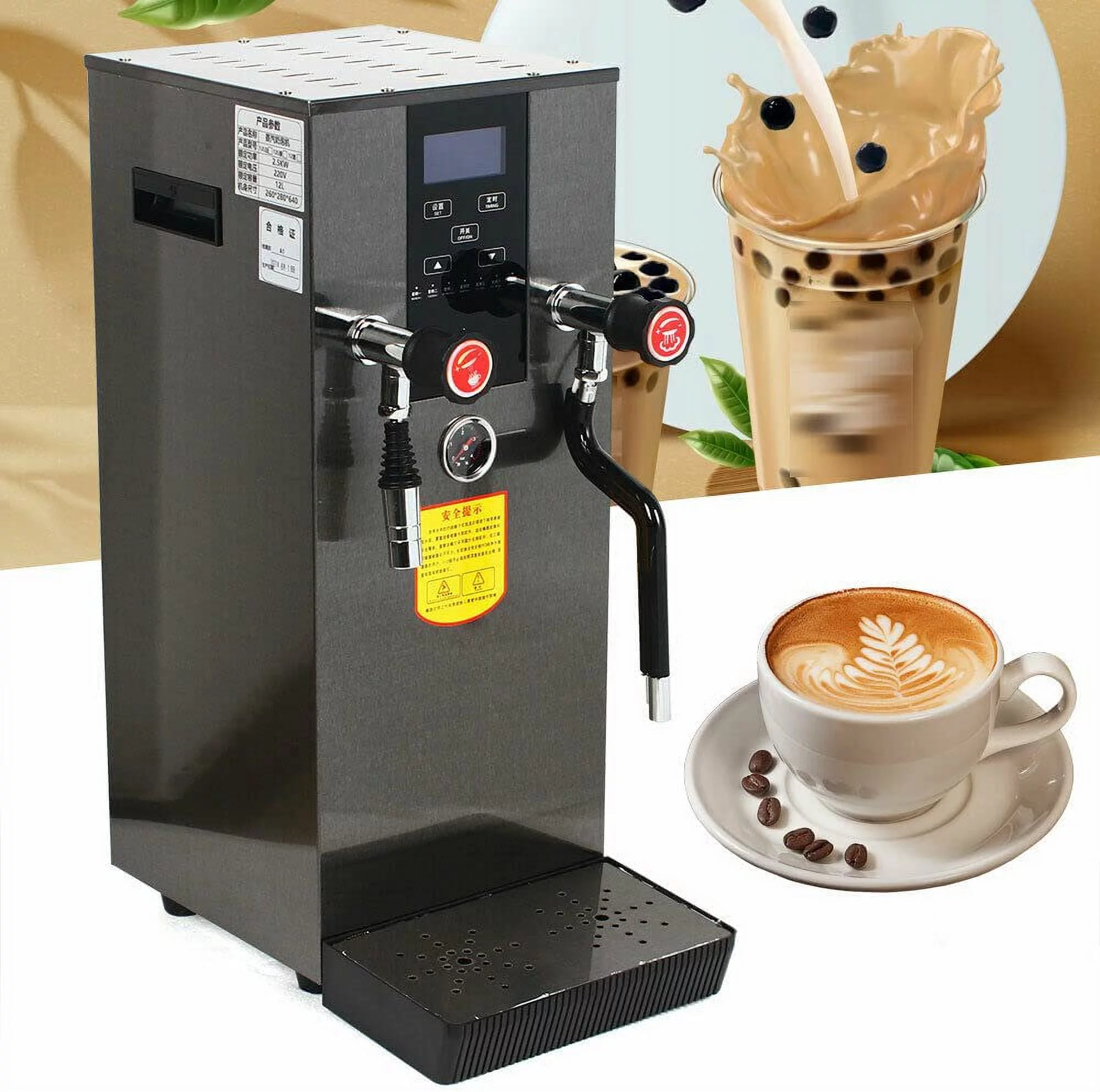 TFCFL Commercial Steam Water Boiling Machine Espresso Coffee Milk Foam Maker 12L 110V