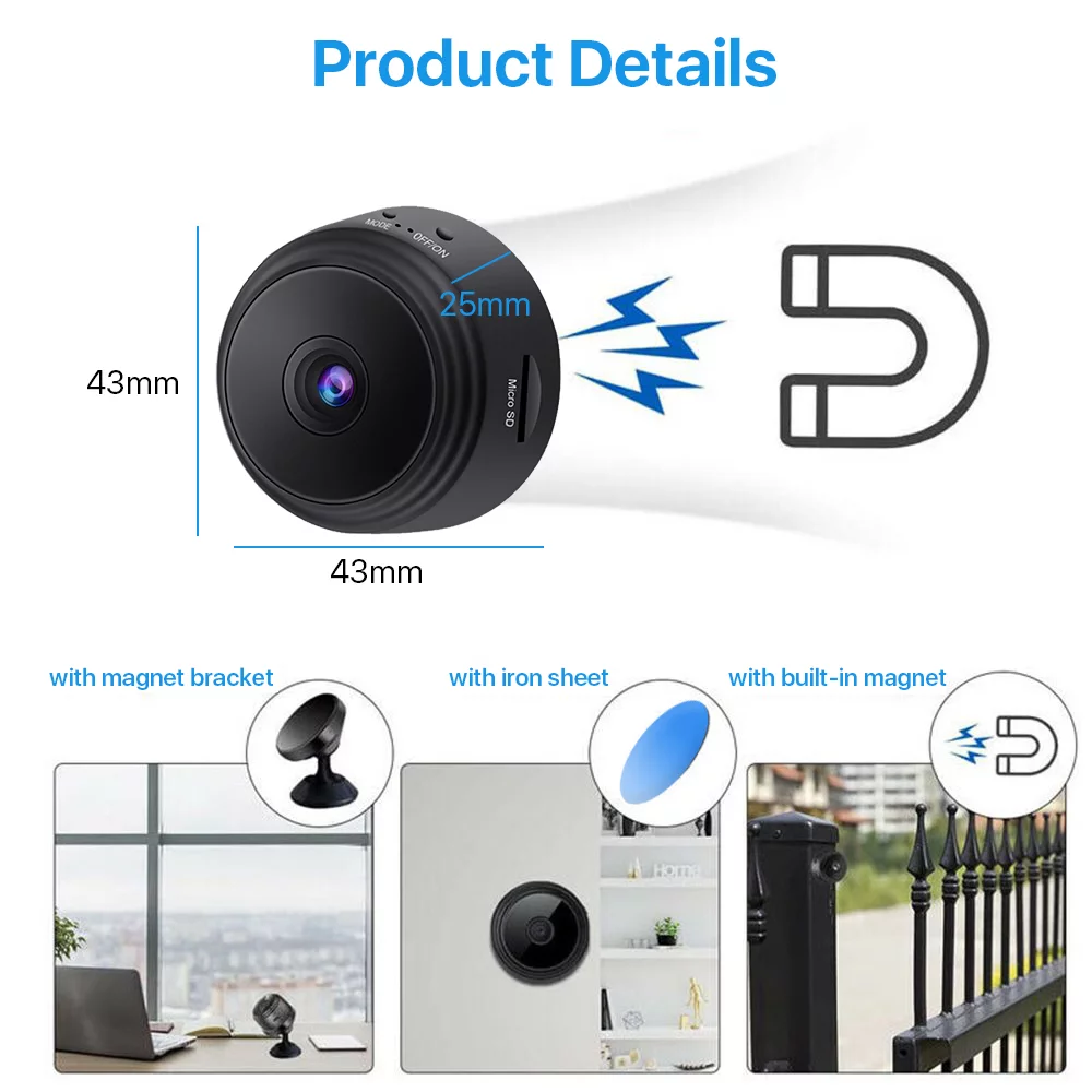 DIKTOOK Home Security Camera Wireless Wifi with Night Vision 1080P HD Mini Indoor Camera