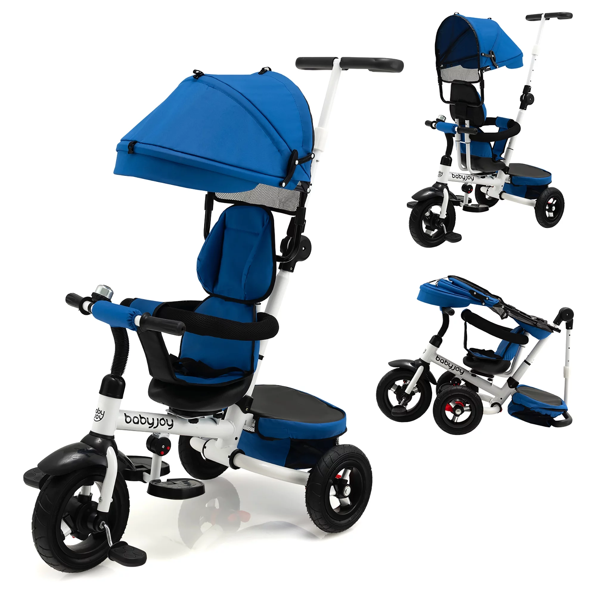 Babyjoy Baby Tricycle Folding Toddler Tricycle W/Reversible Seat Adjustable Canopy  Blue