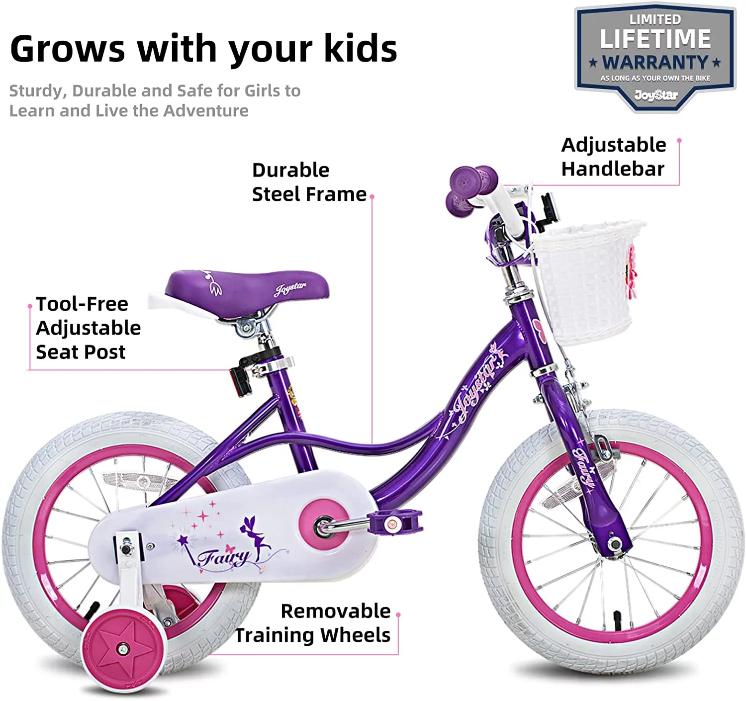 JOYSTAR Fairy Girls Bike for Toddlers and Kids Ages 5-9 Years Old Kids, 18 inch Wheels .Training Wheels Included,Pink