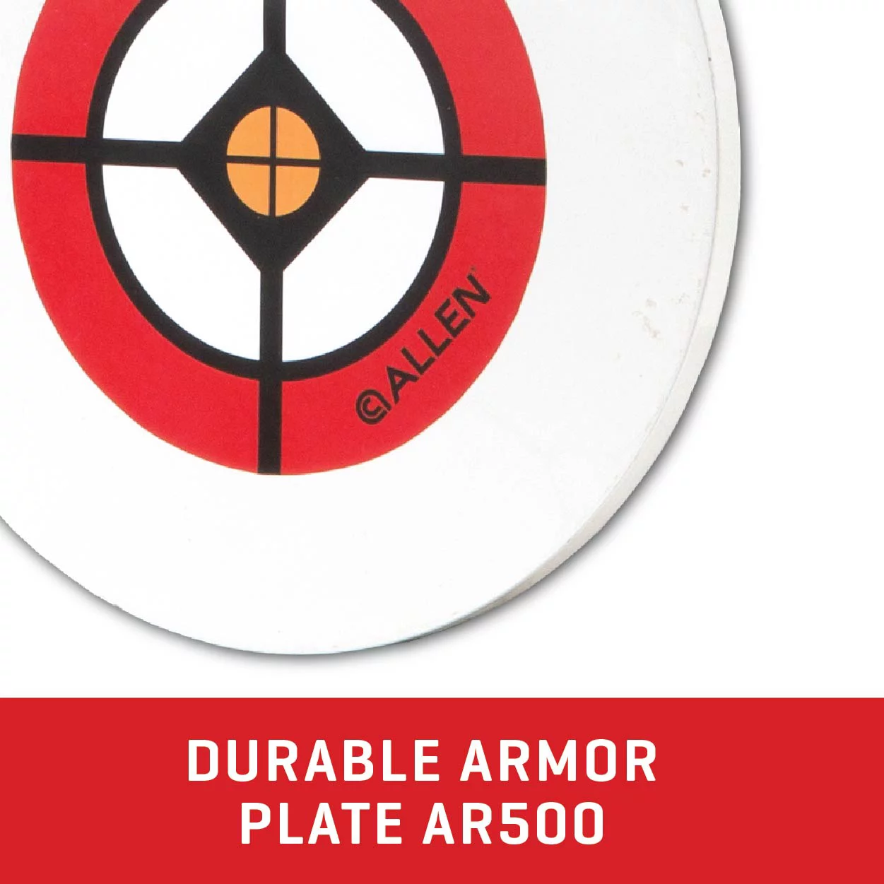 Allen Company 10″ Round Steel Plate Shooting Target, Ar500 Armor Plate, White/Red, Square Holes for Carriage Bolts