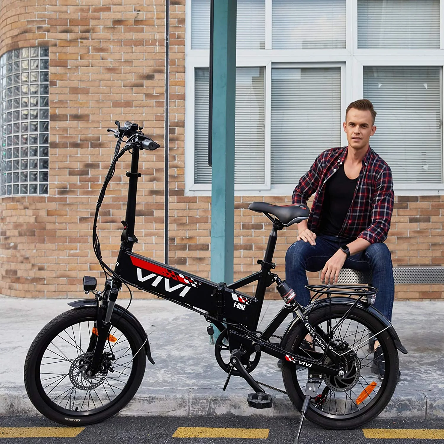 Vivi Electric Bike for Adults 20″ Folding Electric Bike 500W Electric Bike Commuter Bike 20MPH Full Suspension Electric Bike with Cruise Control