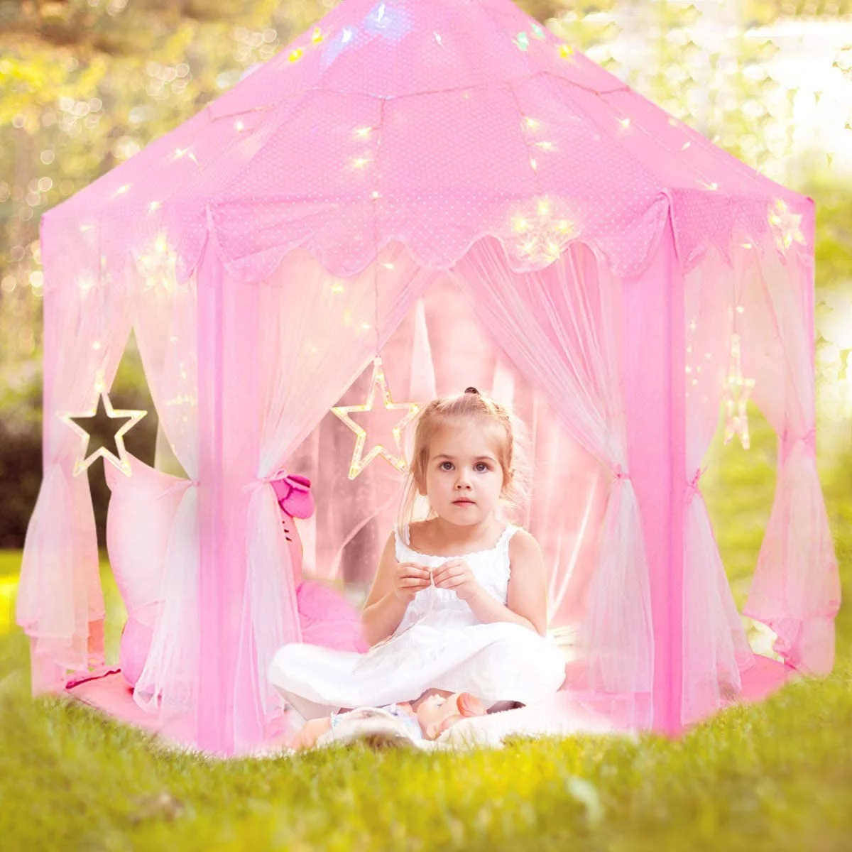 Princess Tent Girls Large Playhouse Kids Castle Play Tent with Star Lights Toy for Children Indoor and Outdoor Games,Best Christmas Gifts(Include Led Lamps)