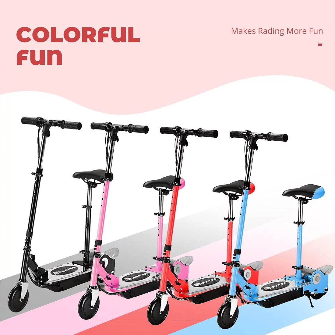 Maxtra Scooters Folding Electric Scooter with Removable Seat, Adjustable Height for Kid’s Ages 6-12, 60 Min Run Time