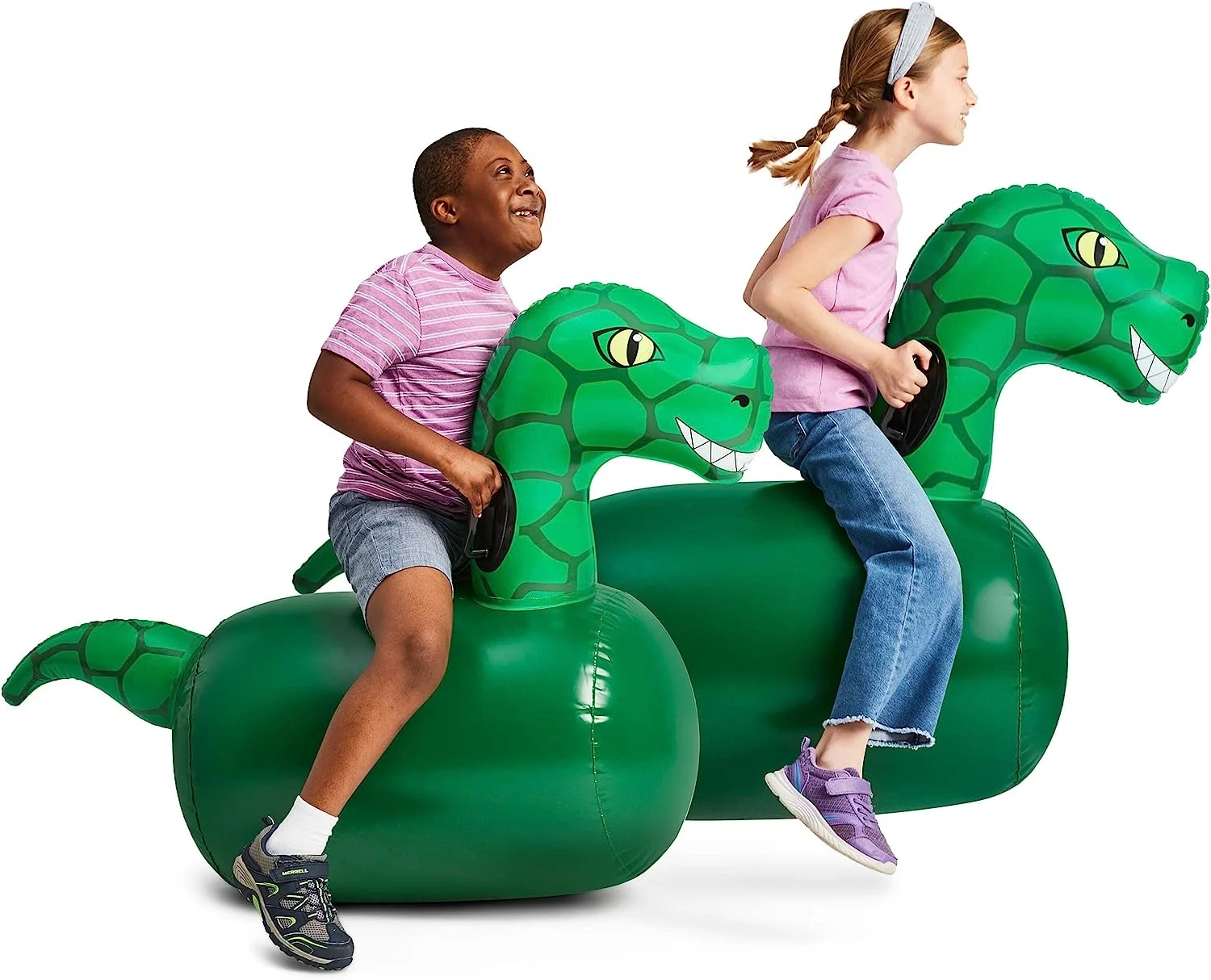 Hearthsong Inflatable Dinosaur Toy Hop ‘n Go Bouncing Ride for Outdoor Play, 48″ x 20″ x 42″ 2-Pack