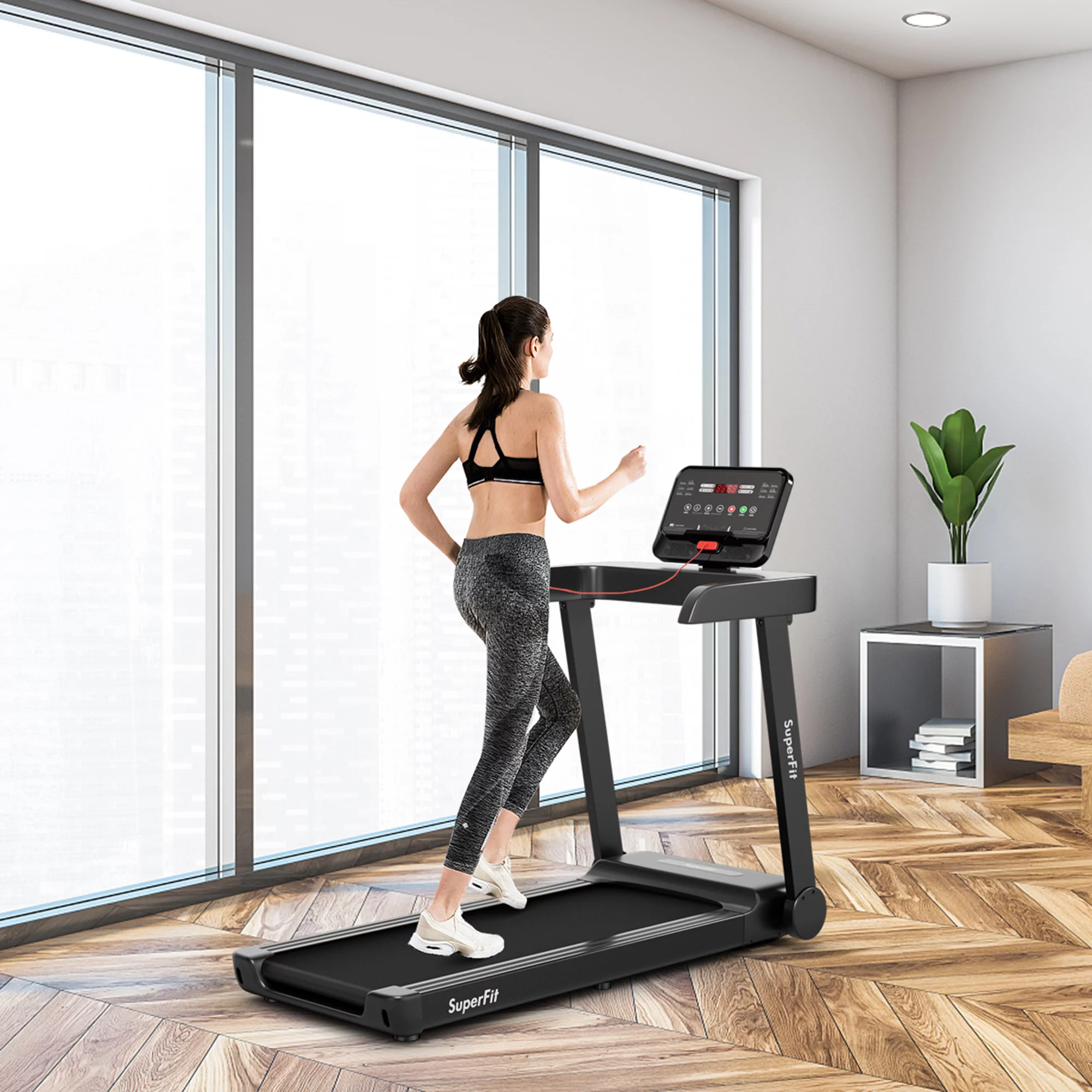 Gymax 2.25 Hp Electric Motorized Running Machine, Exercise Treadmill with LED Display App Control