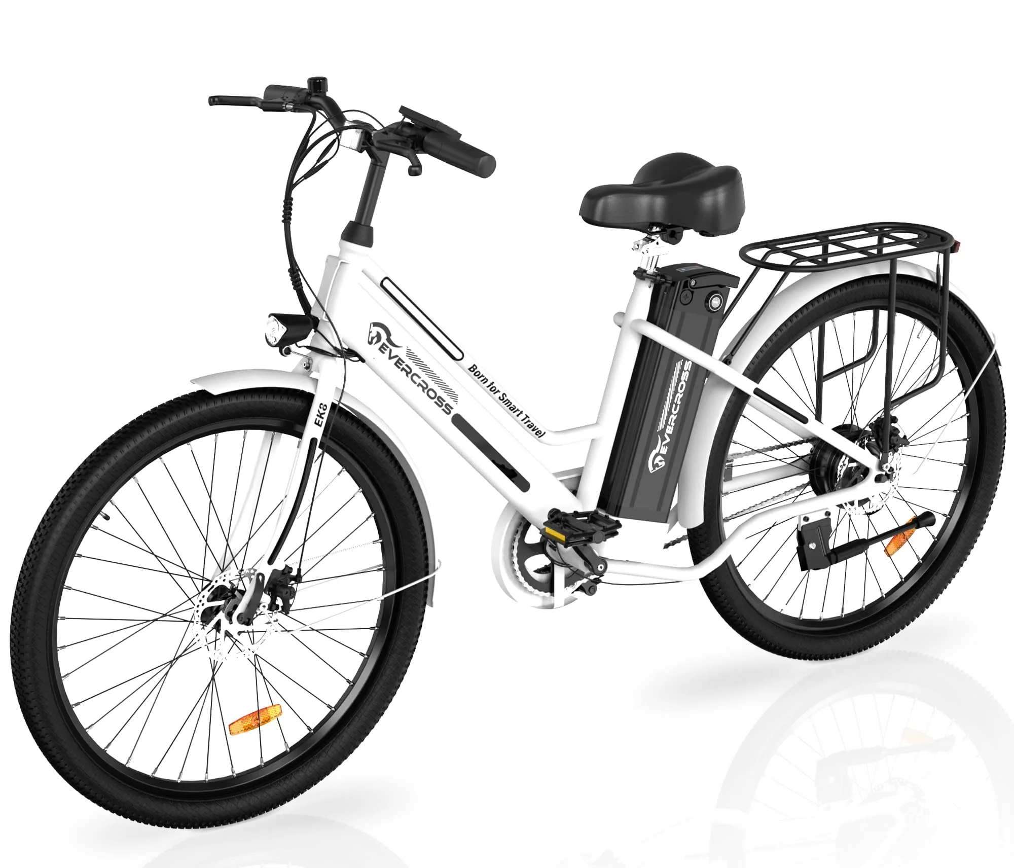 EVERCROSS Electric Bike, 26″ Ebike, 500W Motor Mountain Bike for Adults, 36V Removable Battery, Max.Speed 20MPH Electric Bicycle with LED Display for Women, White