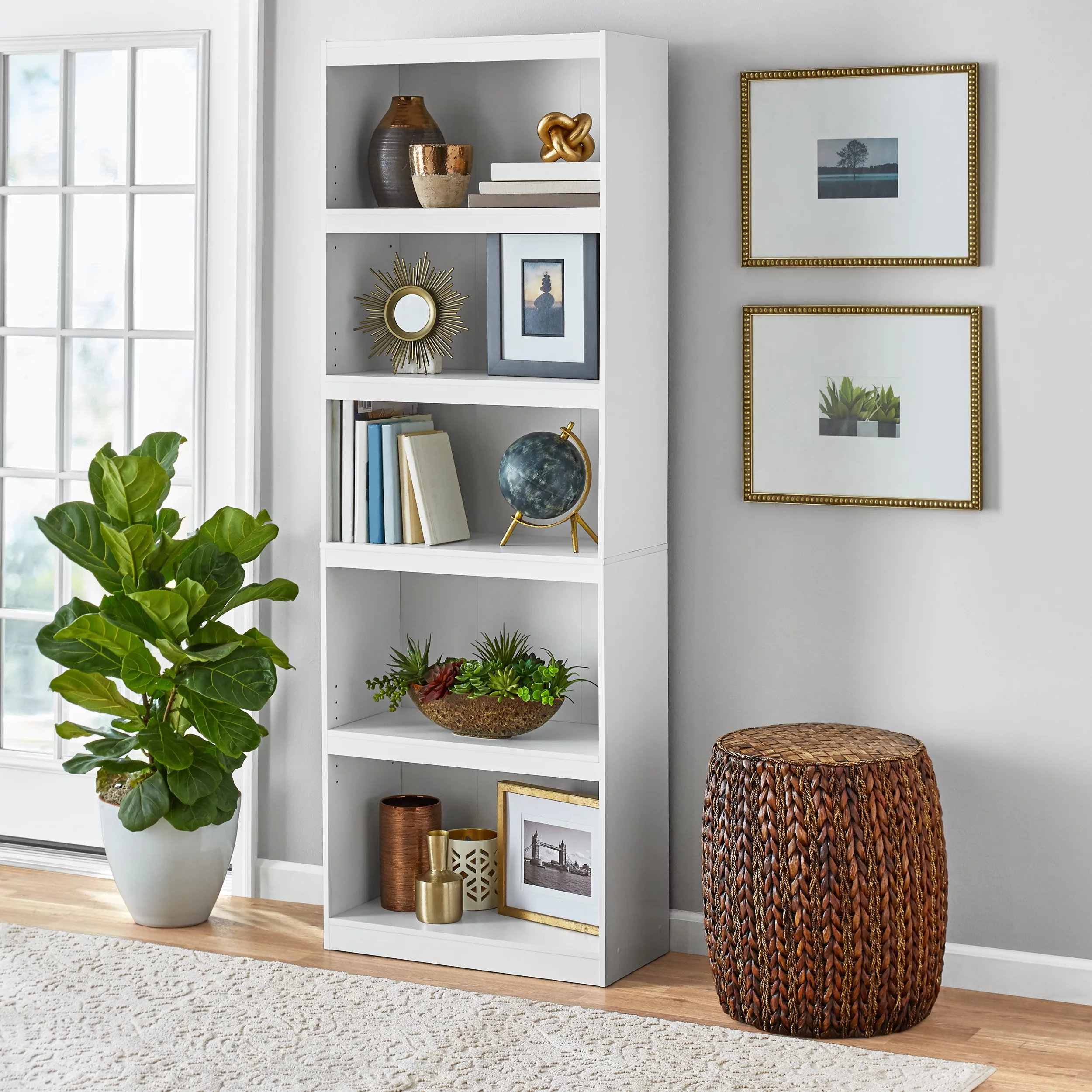 Mainstays Framed 5-Shelf Bookcase, True Black Oak