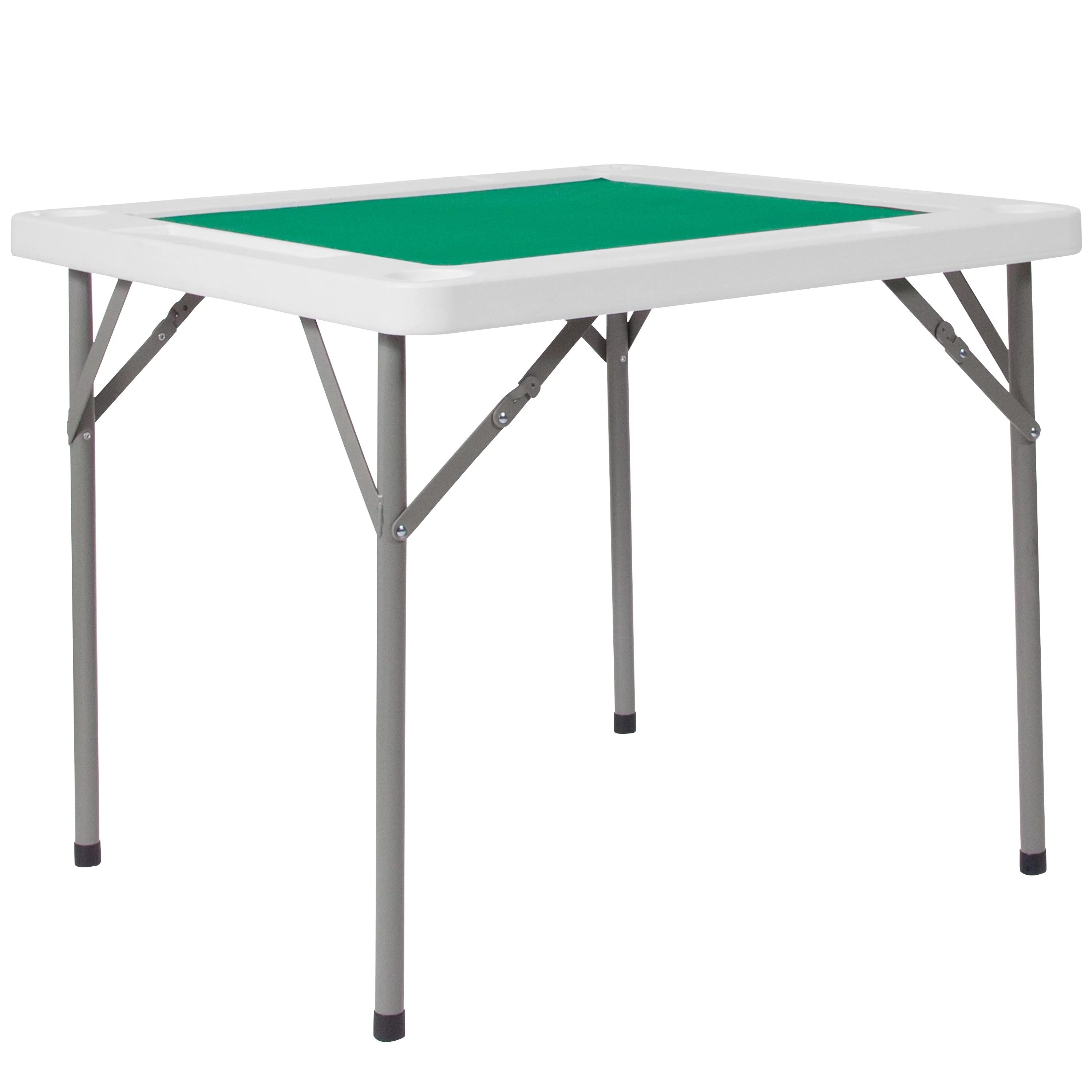 Emma + Oliver 34.5″ Square 4-Player Folding Card Game Table with Green Felt and Cup Holders