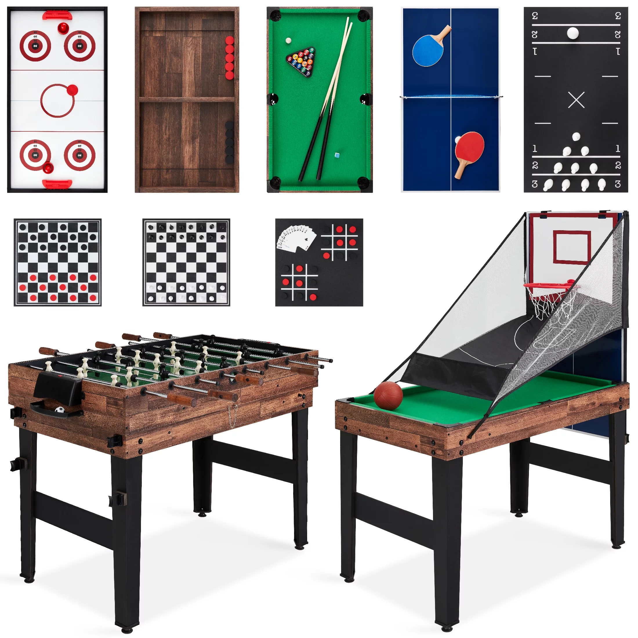 Best Choice Products 13-in-1 Combo Game Table Set w/ Ping Pong, Foosball, Basketball, Hockey, Archery – Natural