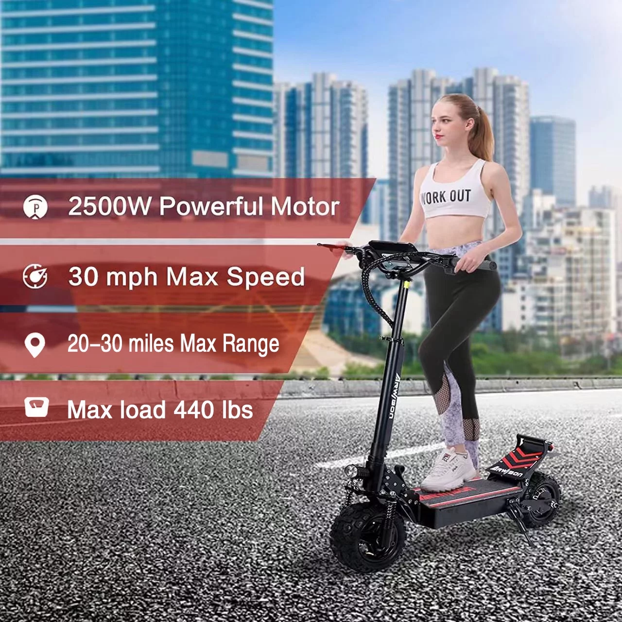 Electric Kick Scooter for Adults – 2500W Motor, Up to 30 MPH & 20-30 Miles, 48V/16AH