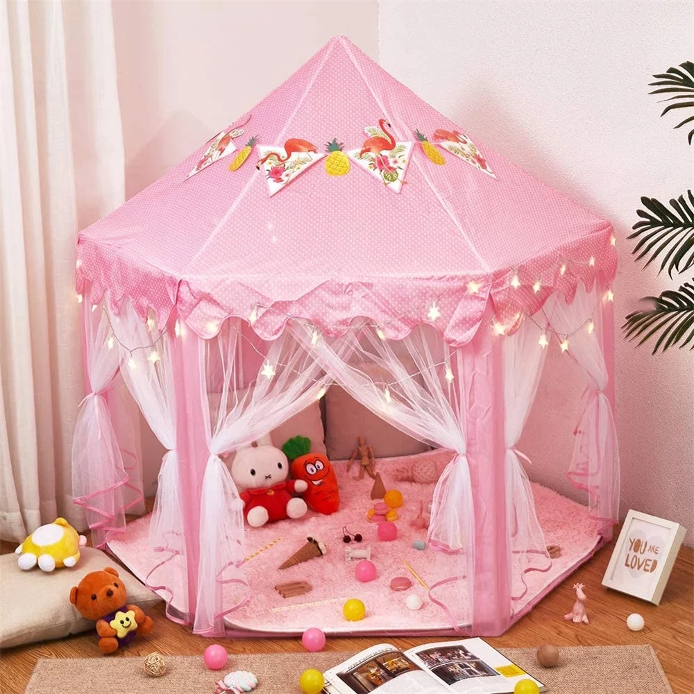 Princess Castle Tent for Girls with Star Lights, Play Tents for Kids Indoor Hexagon Playhouse with Large Space, Toys for Children Toddlers Outdoor Games