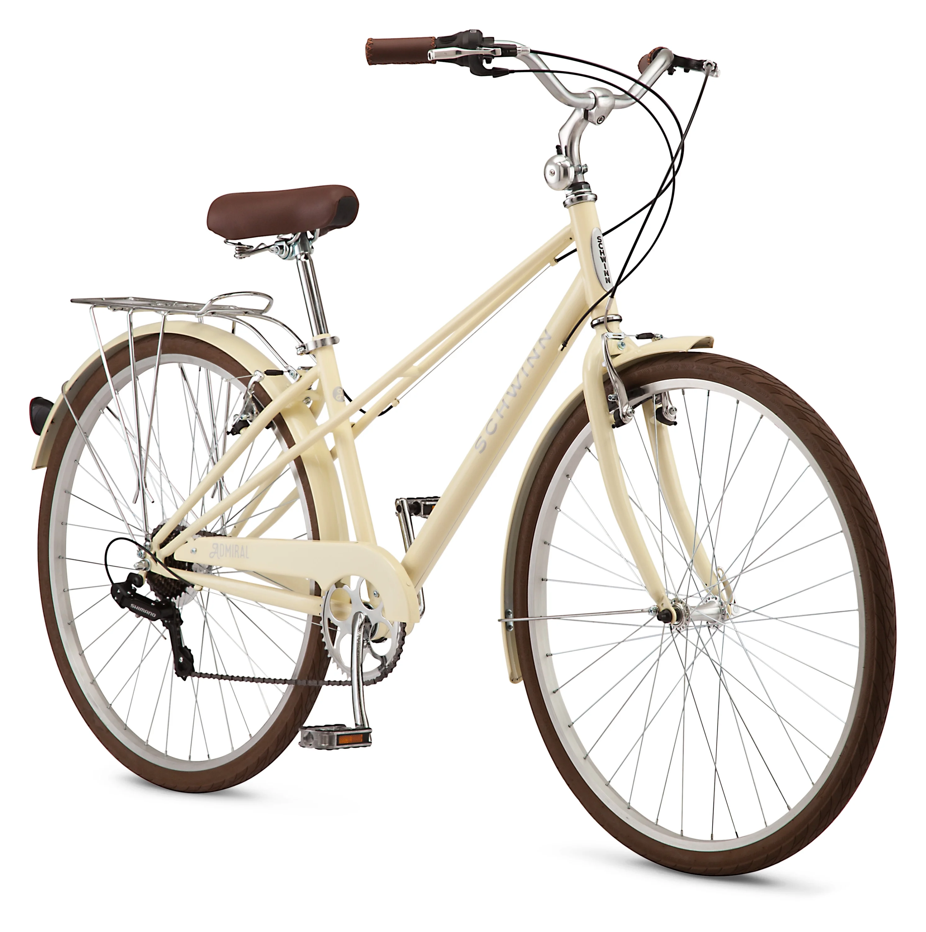 Schwinn Admiral 700c Adult Hybrid Bike, 7 Speed Womens Bike, Cream