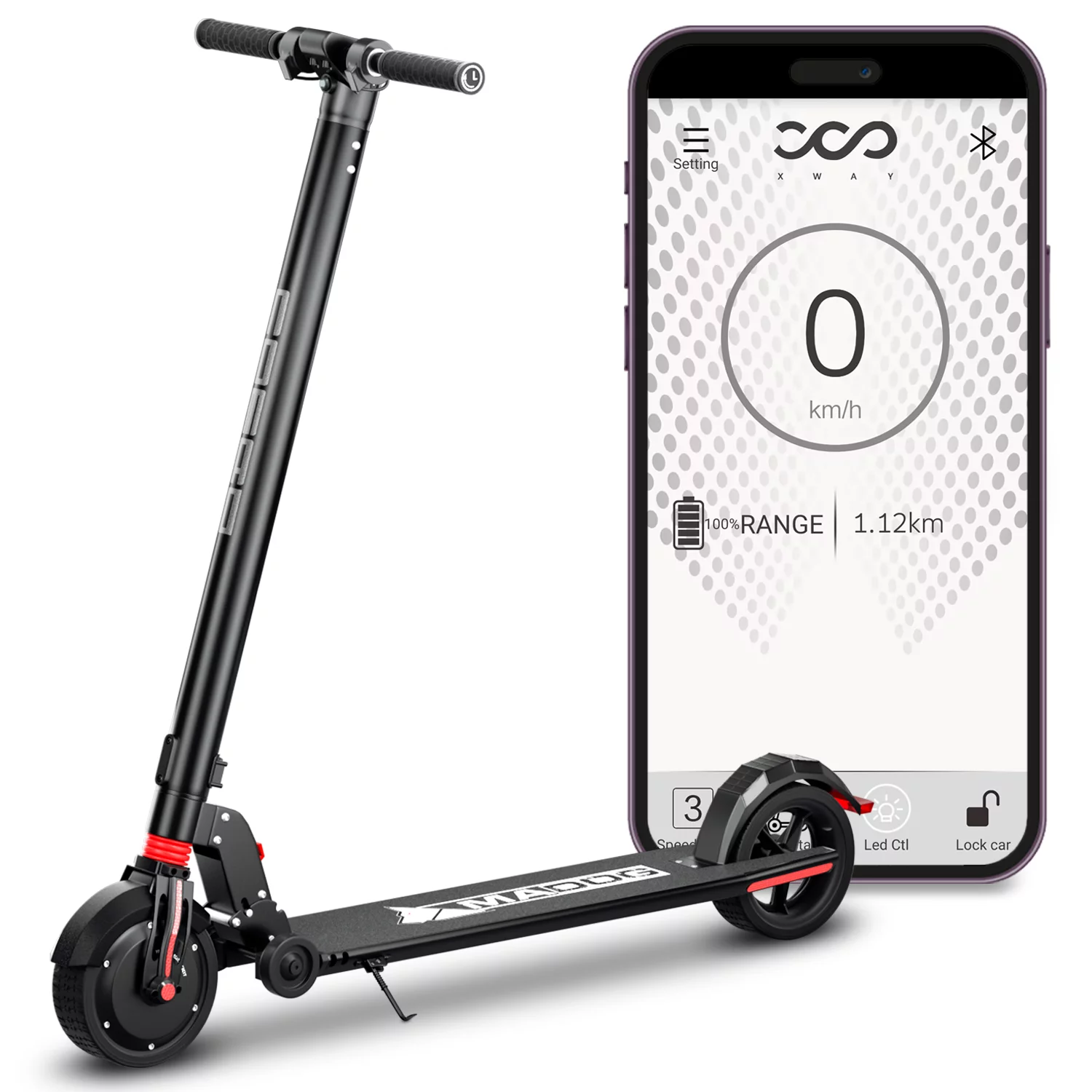 MADOG 300W Electric Scooter 8-11 Miles Long Range and 6/12/19 MPH Portable Folding Commuting Scooter for Adults, eABS Dual Braking System and App Control, Black