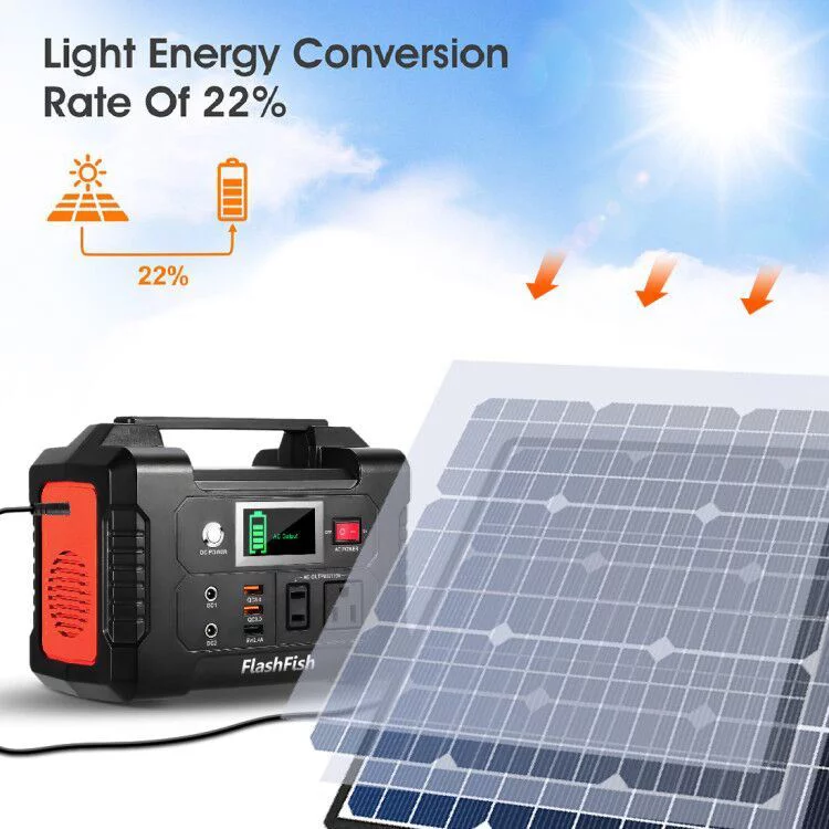 200W Portable Power Station, 40800mAh Solar Generator with 50W 18V Portable Solar Panel, Flashfish Foldable Solar Charger with 5V USB 18V DC Output