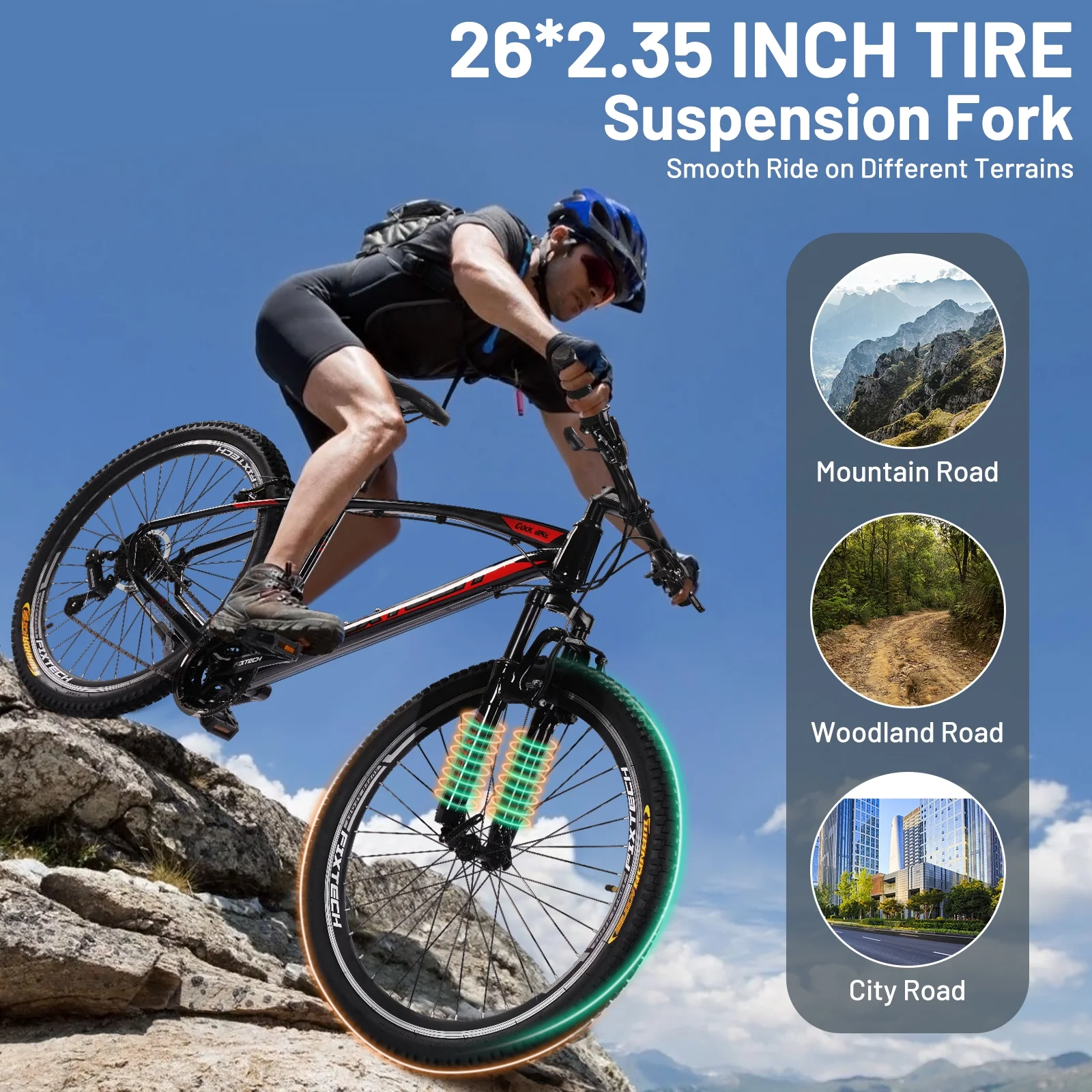 FIXTECH 26” Mountain Bike, Shimano 21 Speed MTB Bicycle for Adults, Black